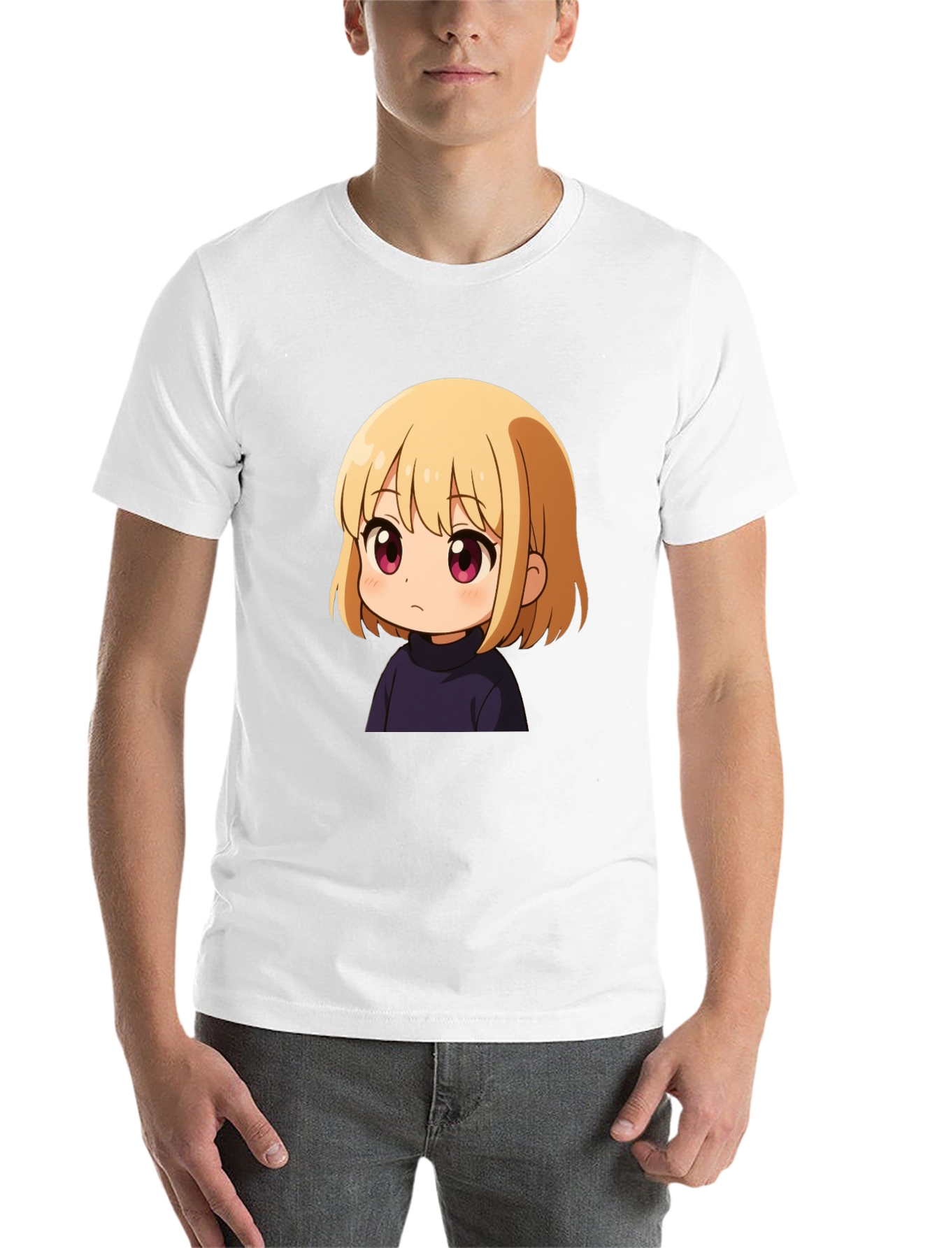 Black Anime Girl Graphic Print Black T-Shirt view 14