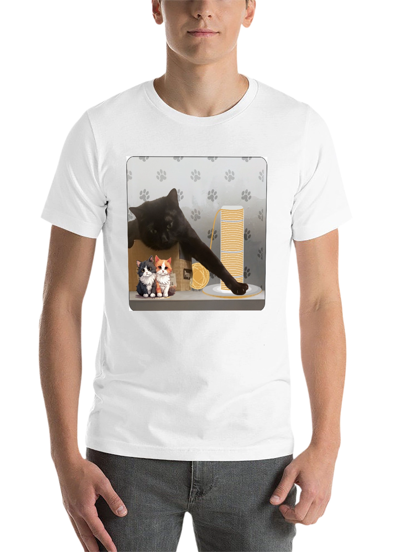 Black Cat Cartoon Graphic Black T-Shirt view 14