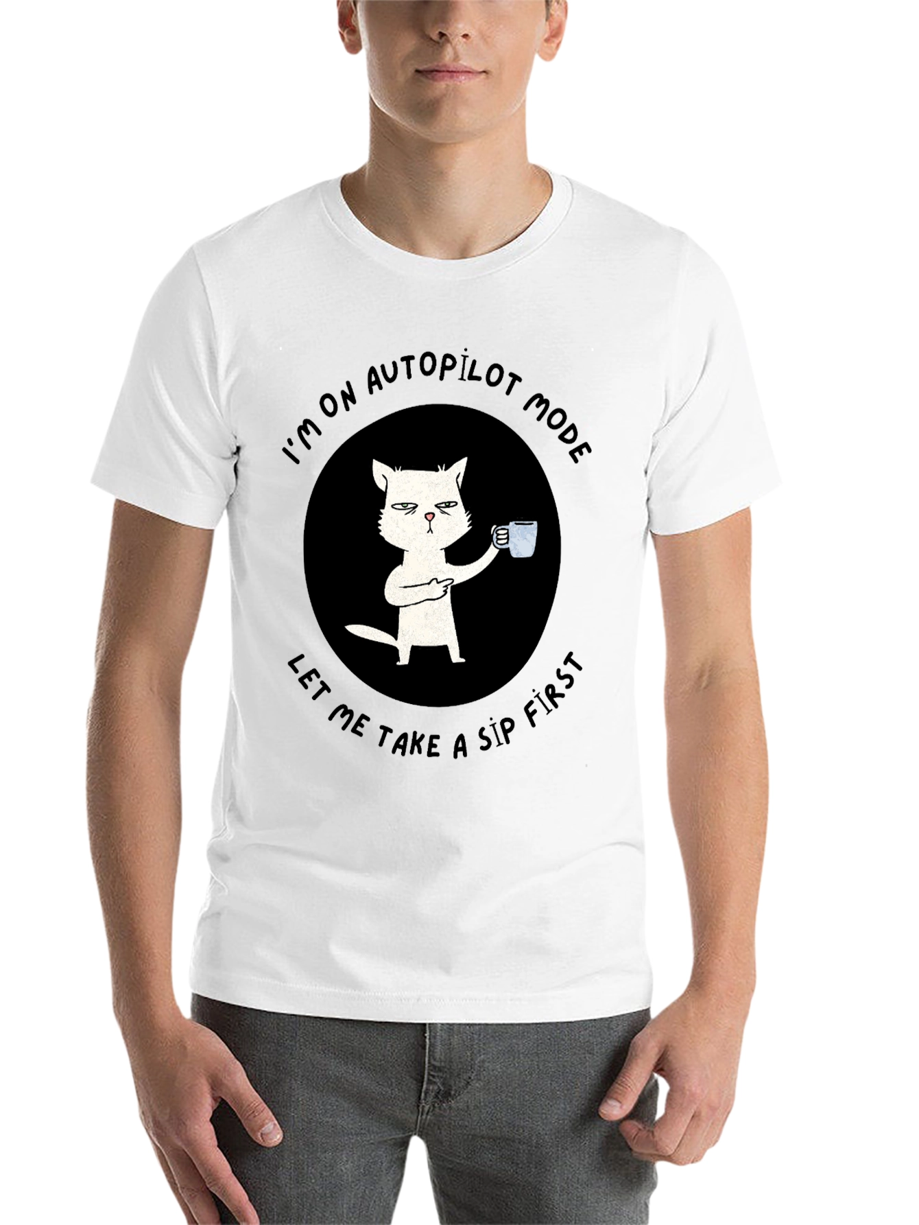 Black Autopilot Cat Coffee T-Shirt - Funny Novelty Tee view 14