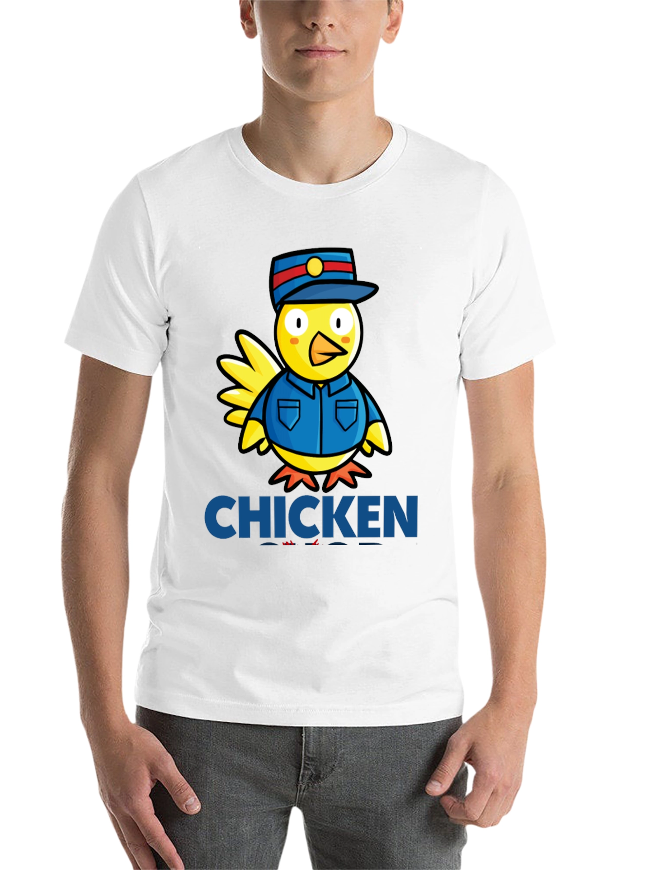 Black Chicken Officer Graphic Tee - Funny Cartoon Bird T-Shirt view 14