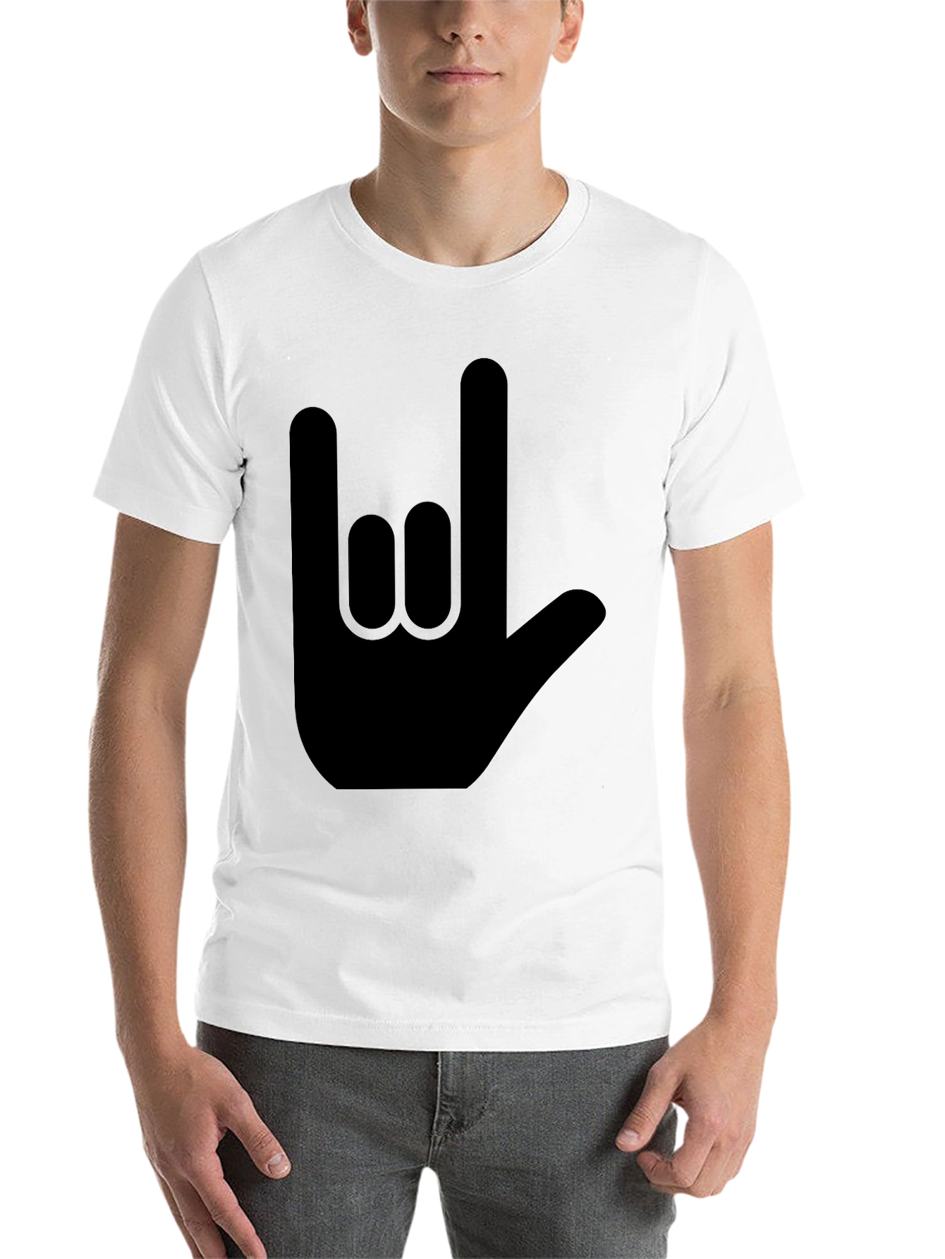 Black Rock On Hand Sign Black T-Shirt view 14