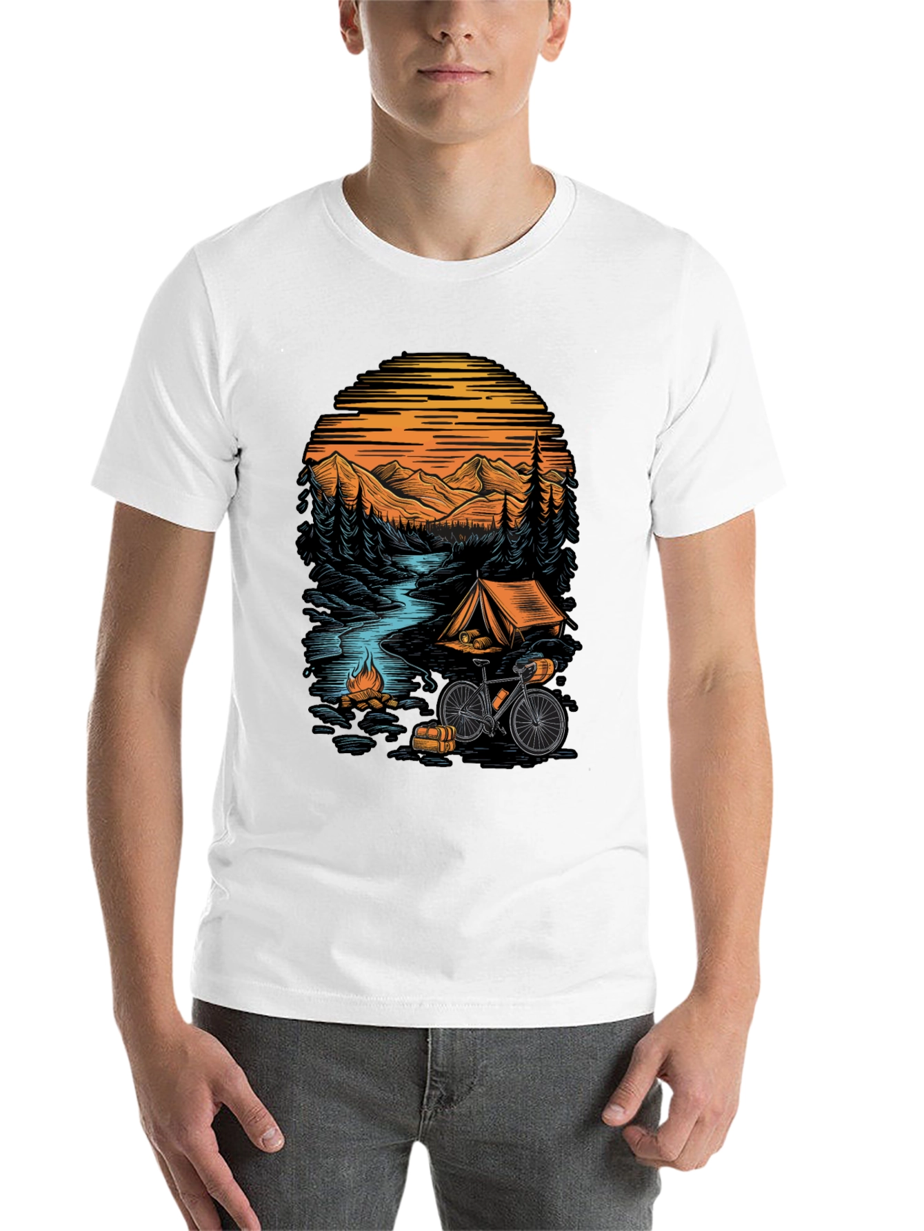 Black Adventure Camping T-Shirt - Mountain & Bicycle Design view 14