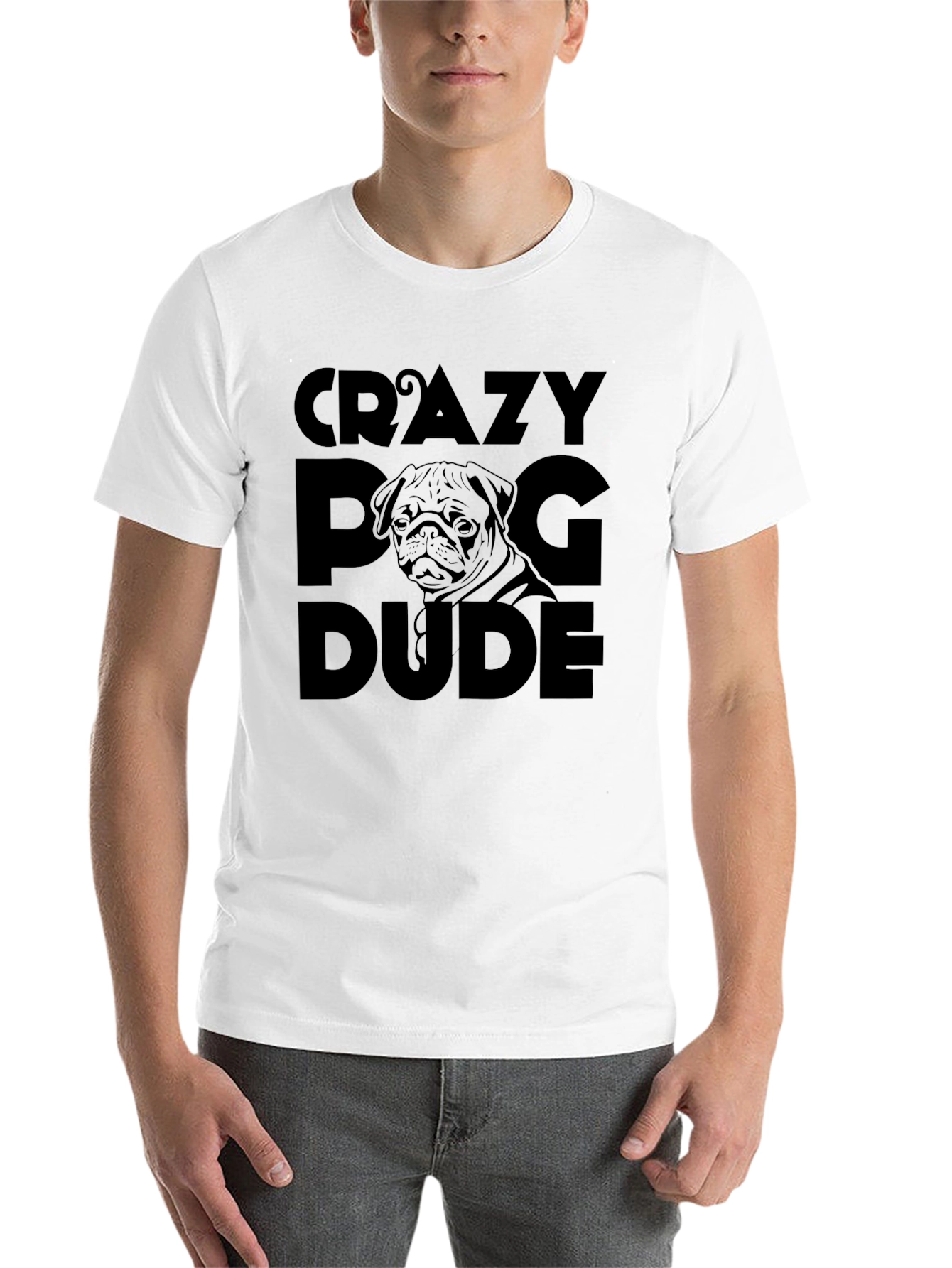 Black Crazy Pug Dude Black Graphic Tee view 14
