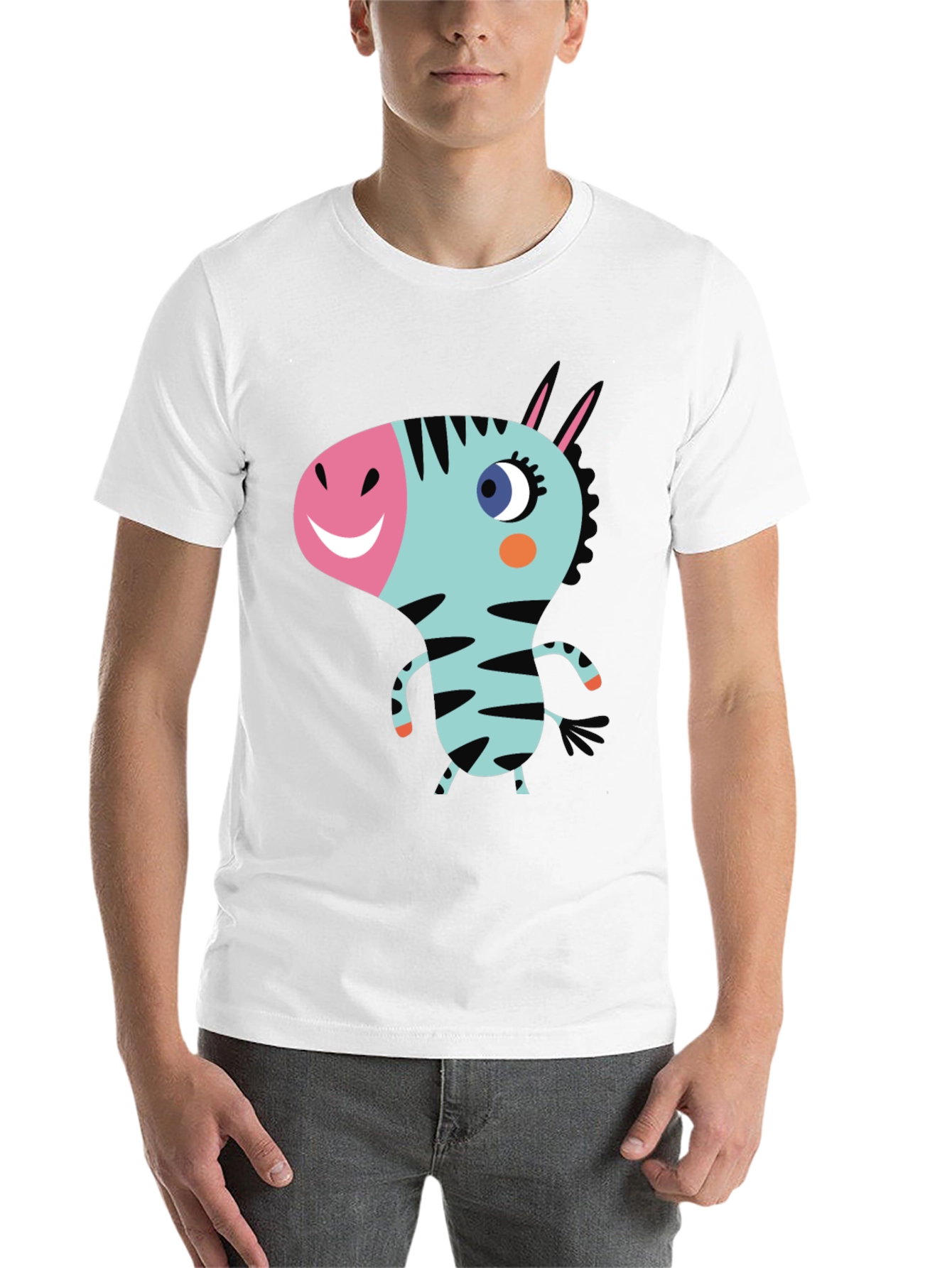 Black Cartoon Zebra Graphic Black T-Shirt view 14