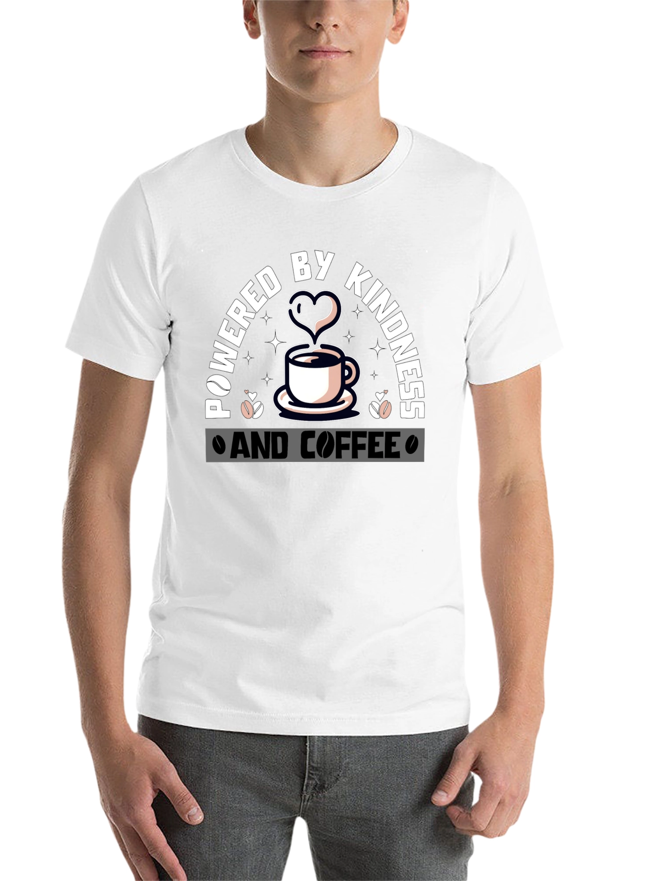Black Powered By Kindness and Coffee Graphic Tee view 14