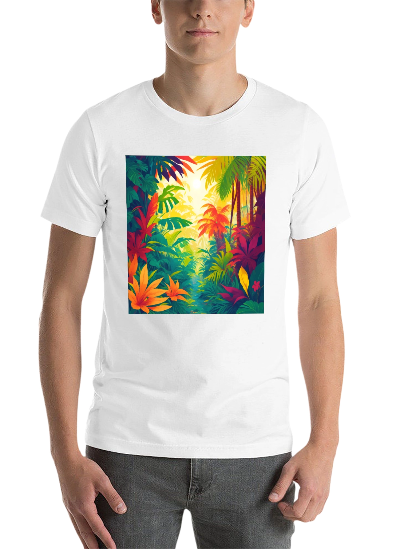 Black Tropical Jungle T-Shirt: Vibrant Nature Design view 14