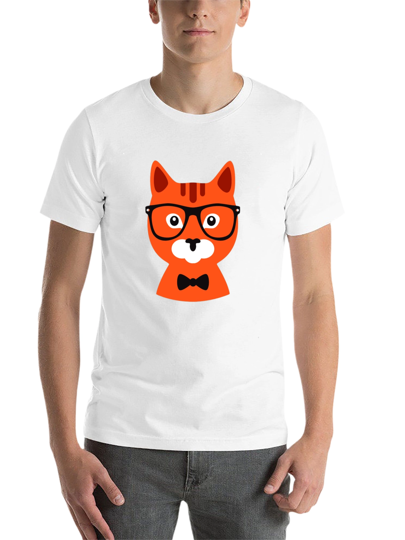 Black Black T-Shirt with Hipster Cat Graphic view 14