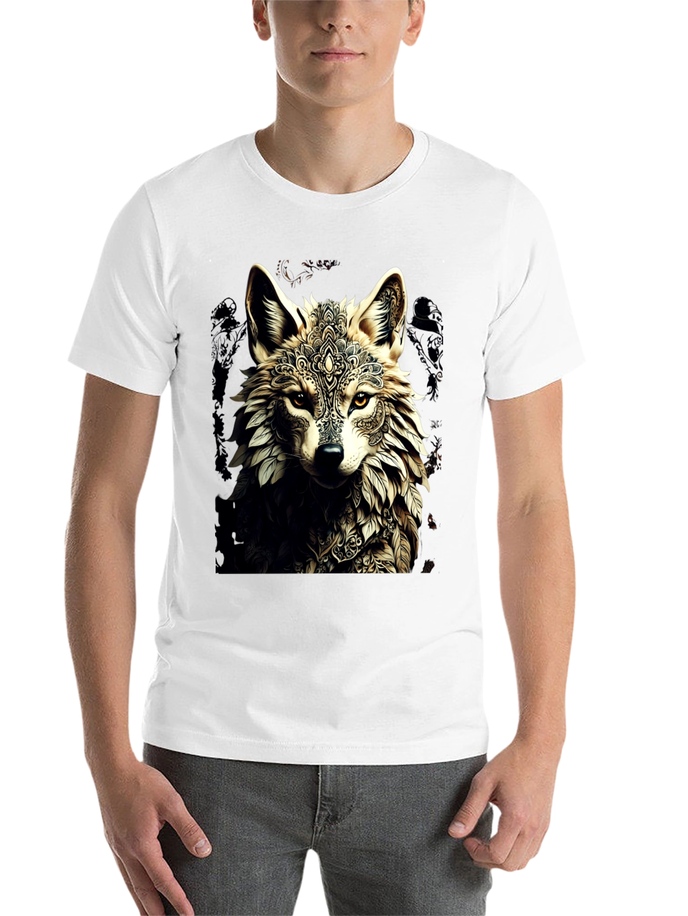 Black Wolf Mandala Graphic Tee - Stylish Black T-Shirt view 14