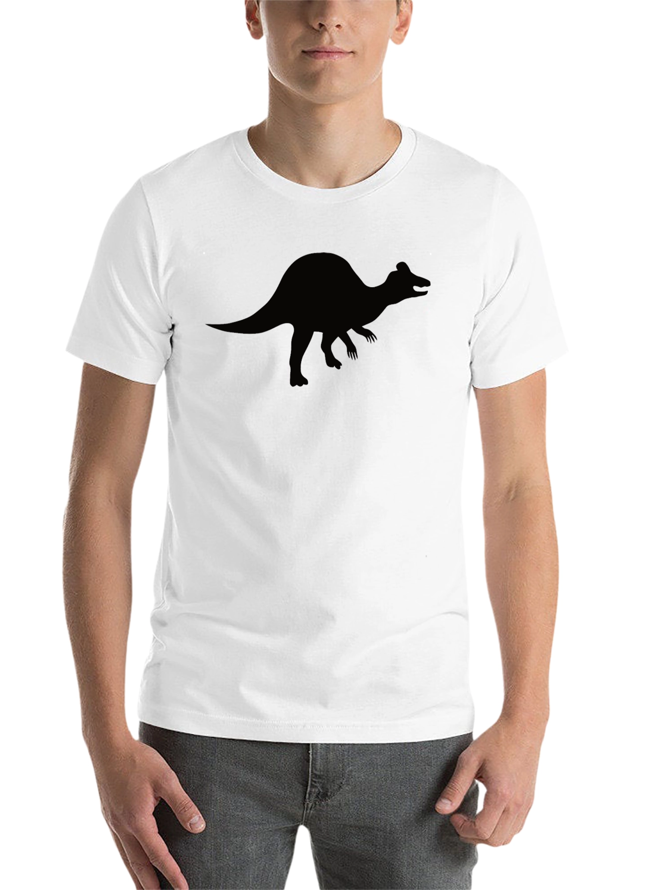 Black Dino Silhouette Graphic Tee - Black Cotton T-Shirt view 14