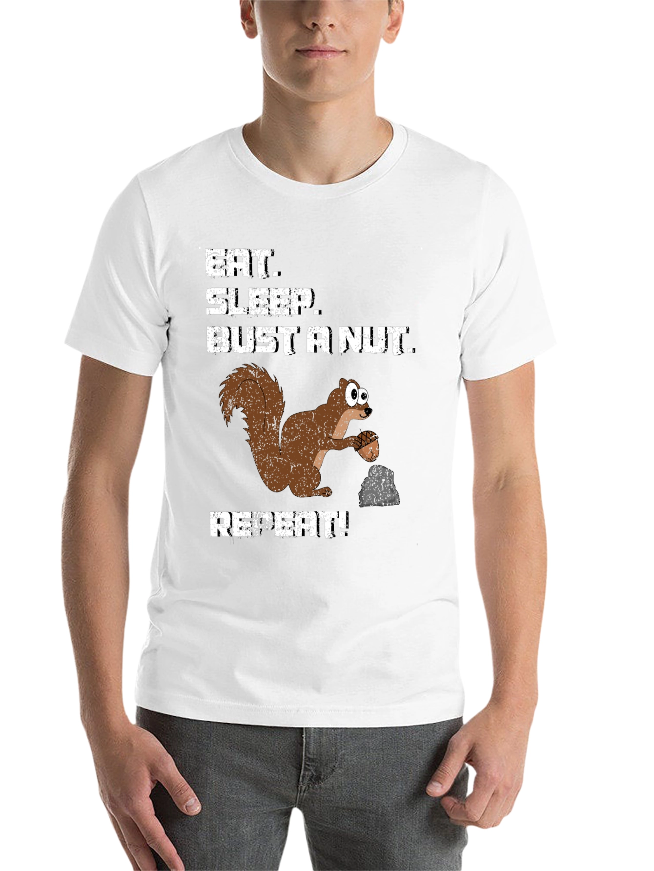 Black Eat Sleep Bust a Nut Squirrel T-Shirt Funny Humor Tee view 14