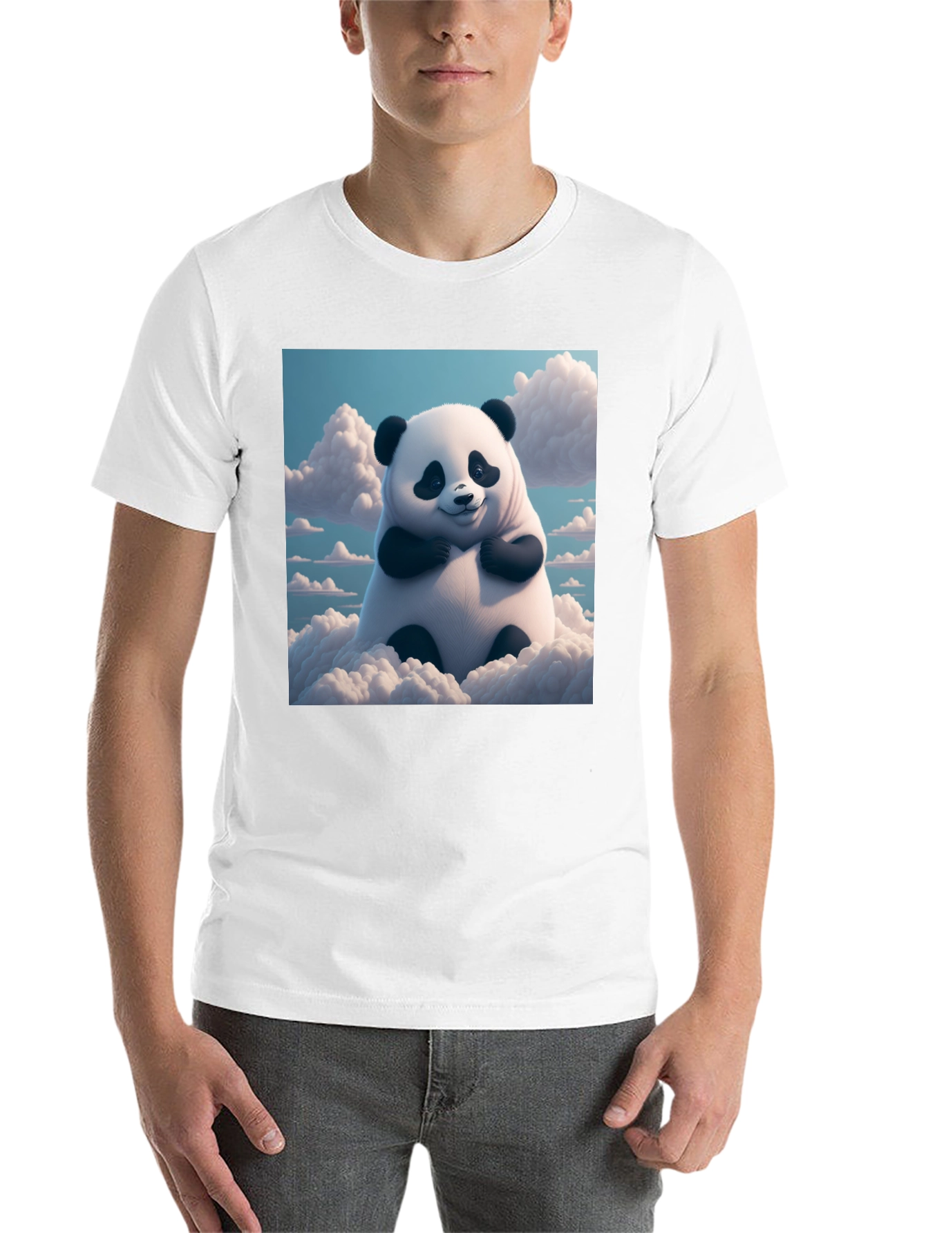 Black Cute Panda in Clouds Graphic Tee - Black Cotton T-Shirt view 14