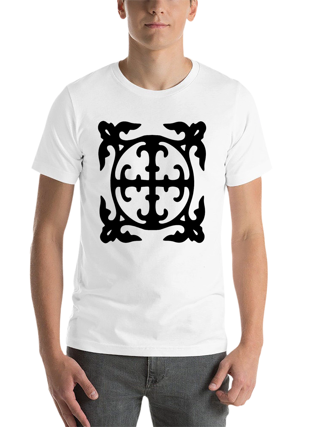 Black Black Graphic Tee - Ornate Cross Design view 14