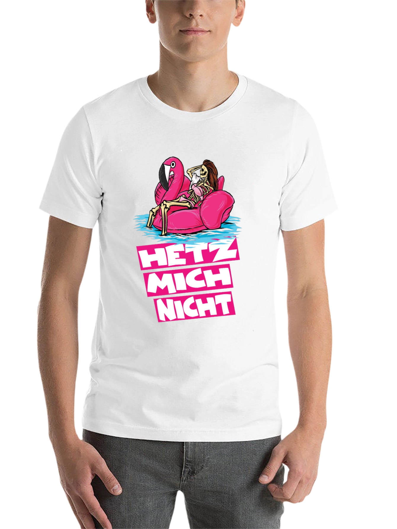 Black Hetz Mich Nicht Skeleton Flamingo T-Shirt view 14