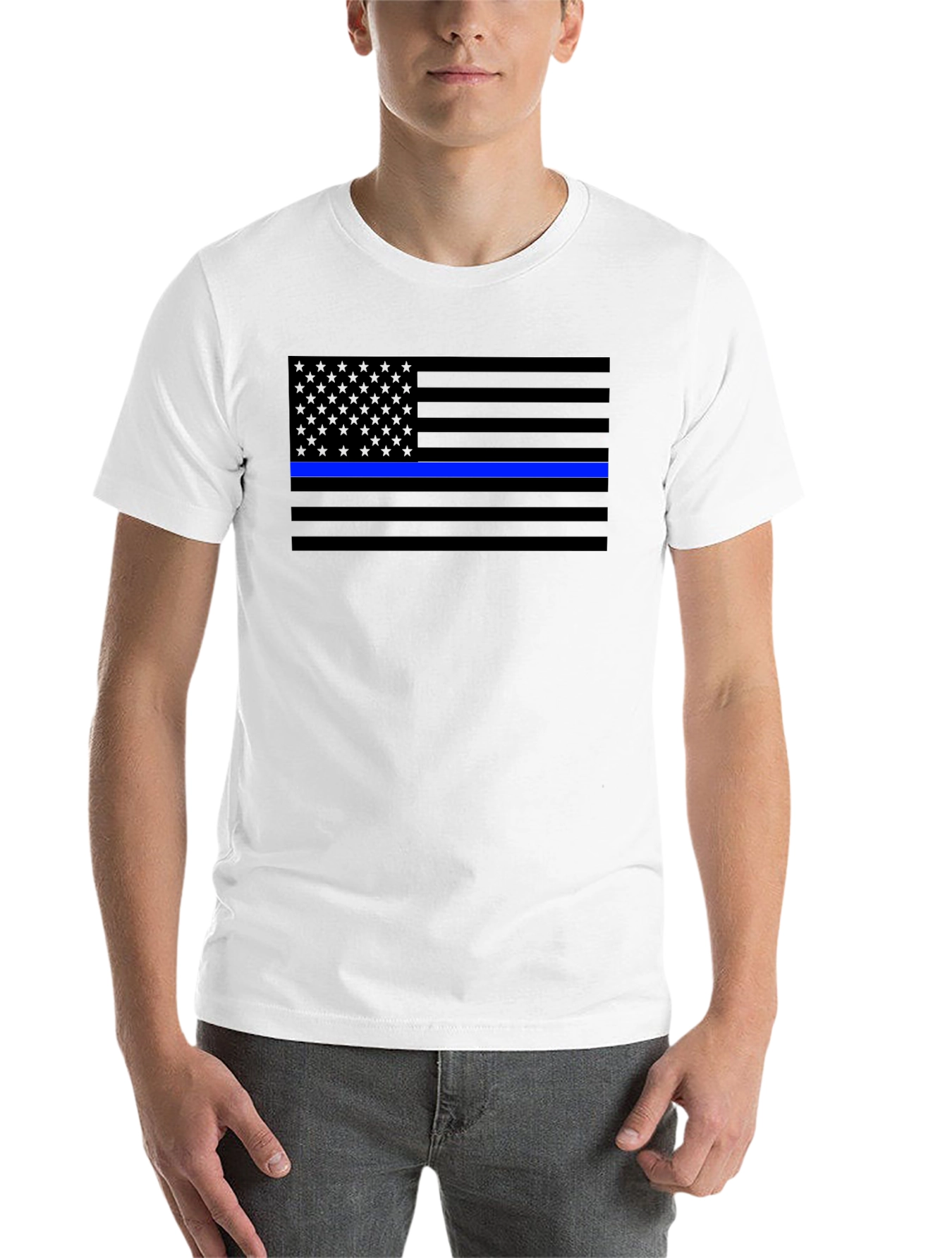Black Blue Line Flag T-Shirt - Support Law Enforcement view 14