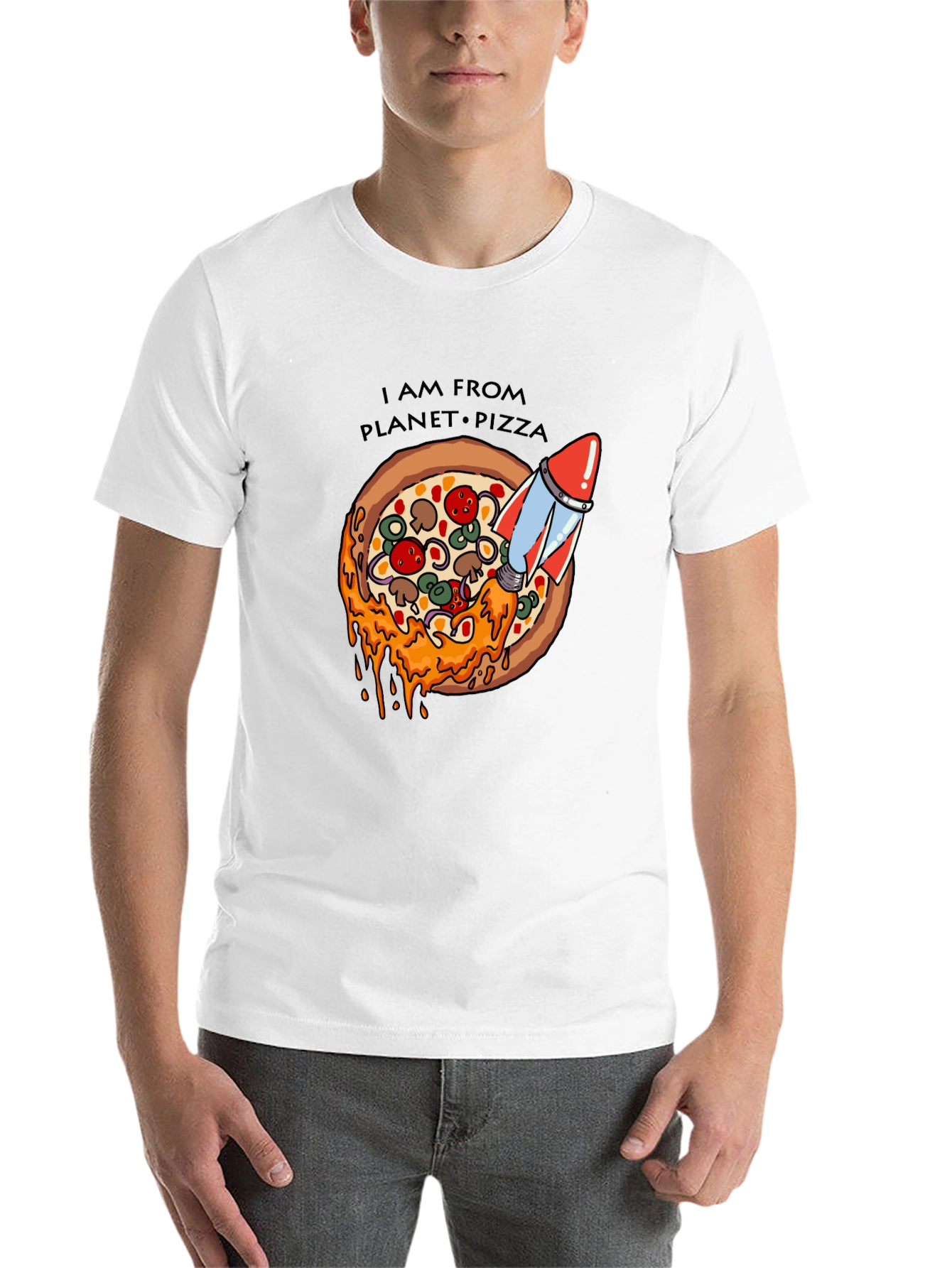 Black Planet Pizza T-Shirt - Rocket Launch Design view 14