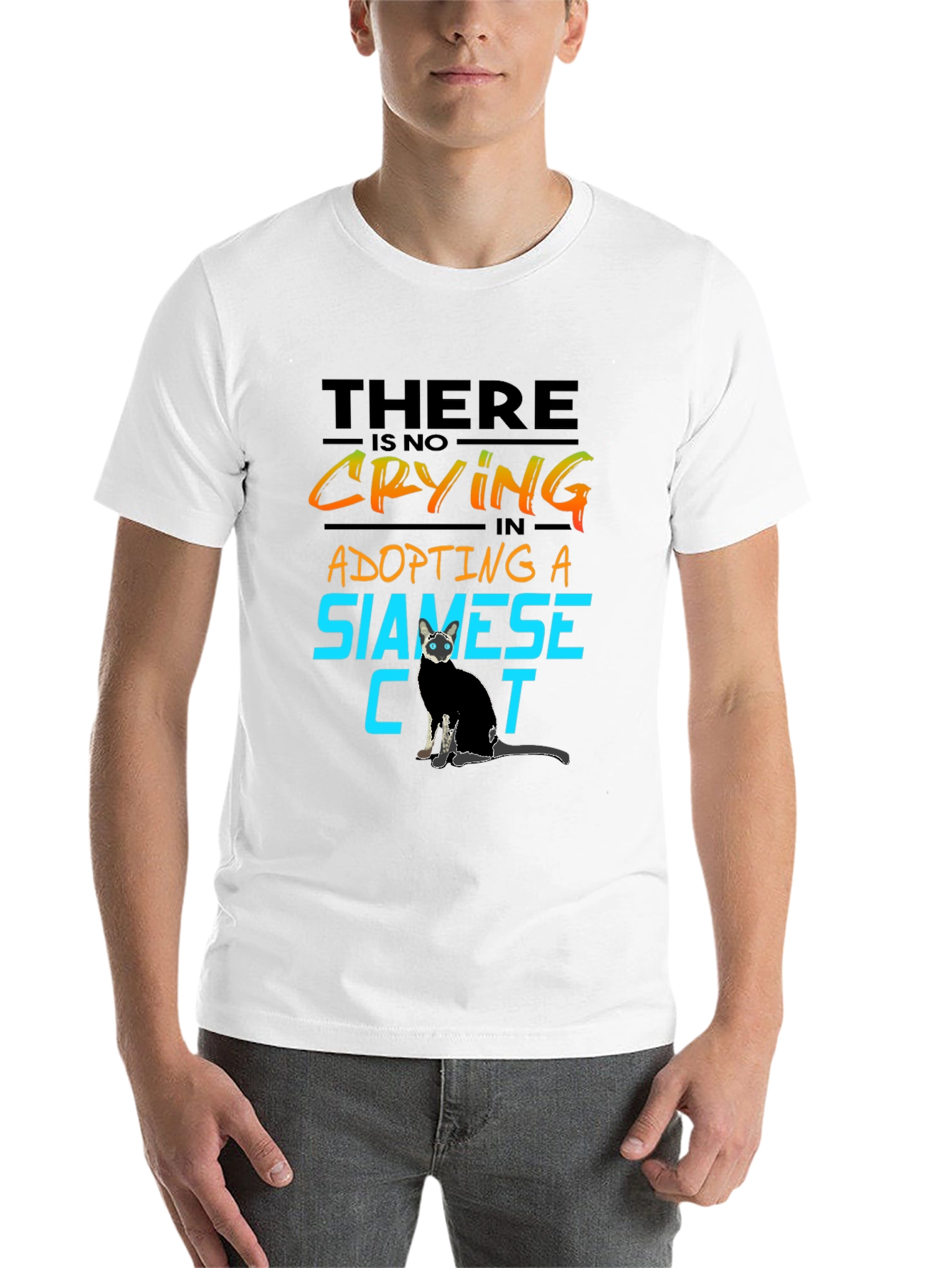 Black Siamese Cat Lover T-Shirt - No Crying in Adopting view 14