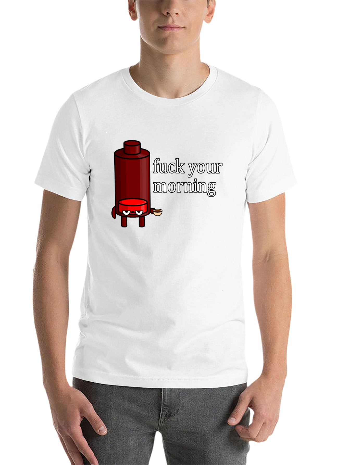 Black Funny Coffee Maker Graphic T-Shirt - "Fuck Your Morning" view 14