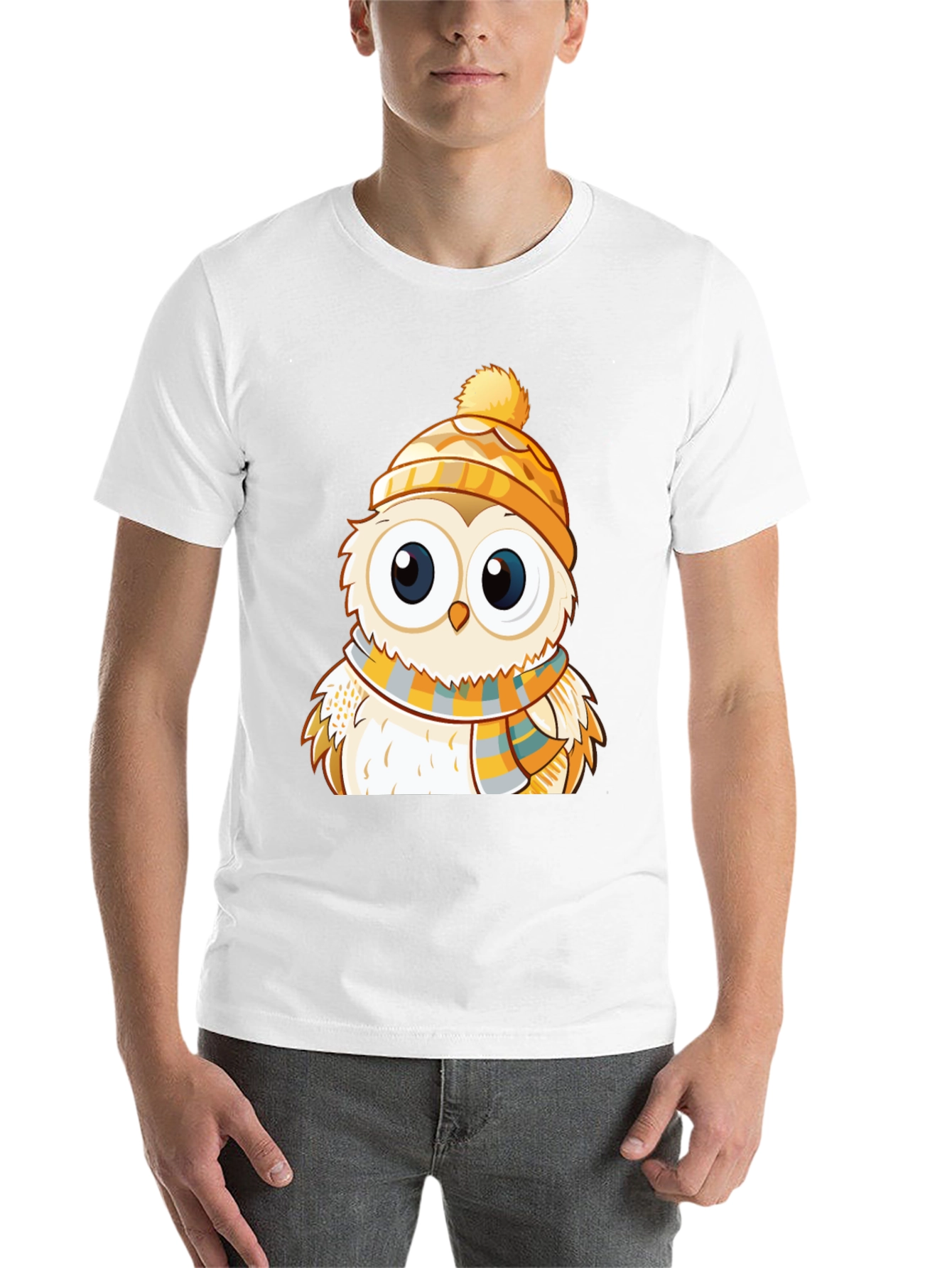 Black Owl with Hat & Scarf Graphic Tee view 14