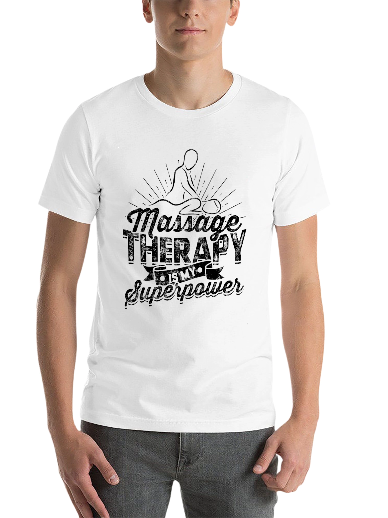 Black Massage Therapy Superpower T-Shirt - Black Graphic Tee view 14