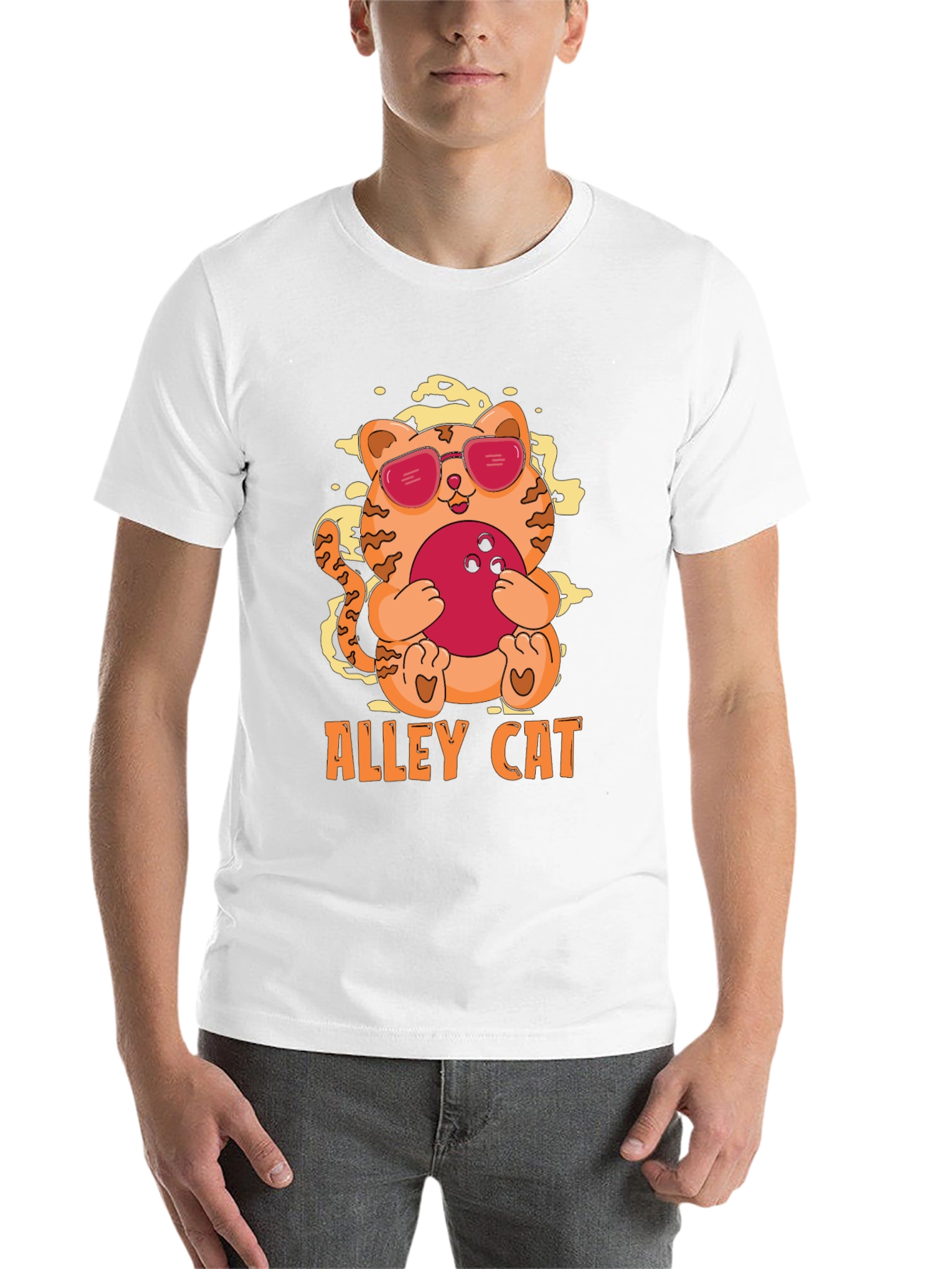 Black Alley Cat Bowling T-Shirt - Cool Kitten Design view 14