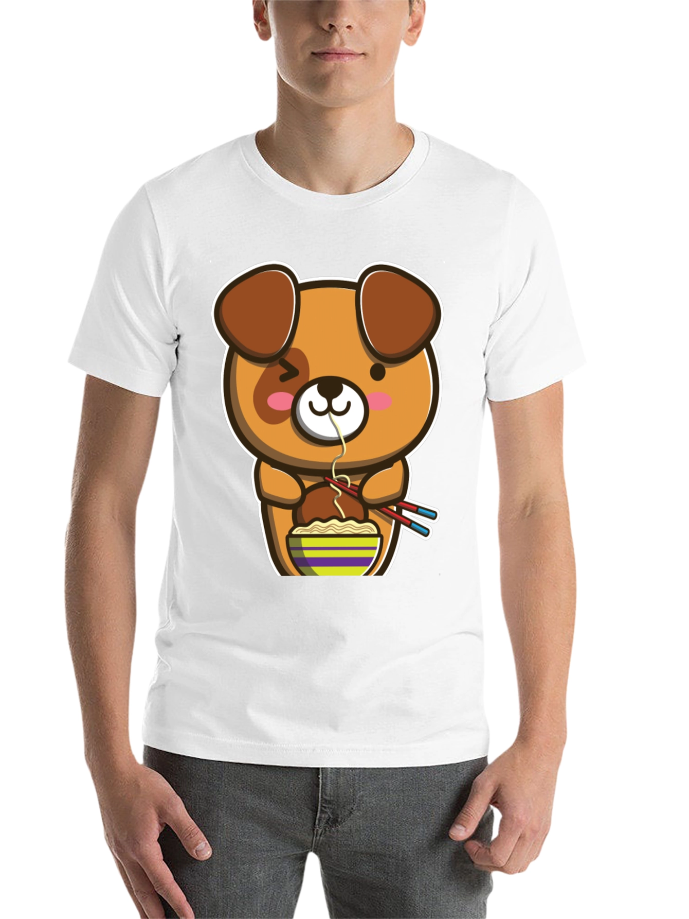 Black Cute Cartoon Dog Ramen T-Shirt view 14