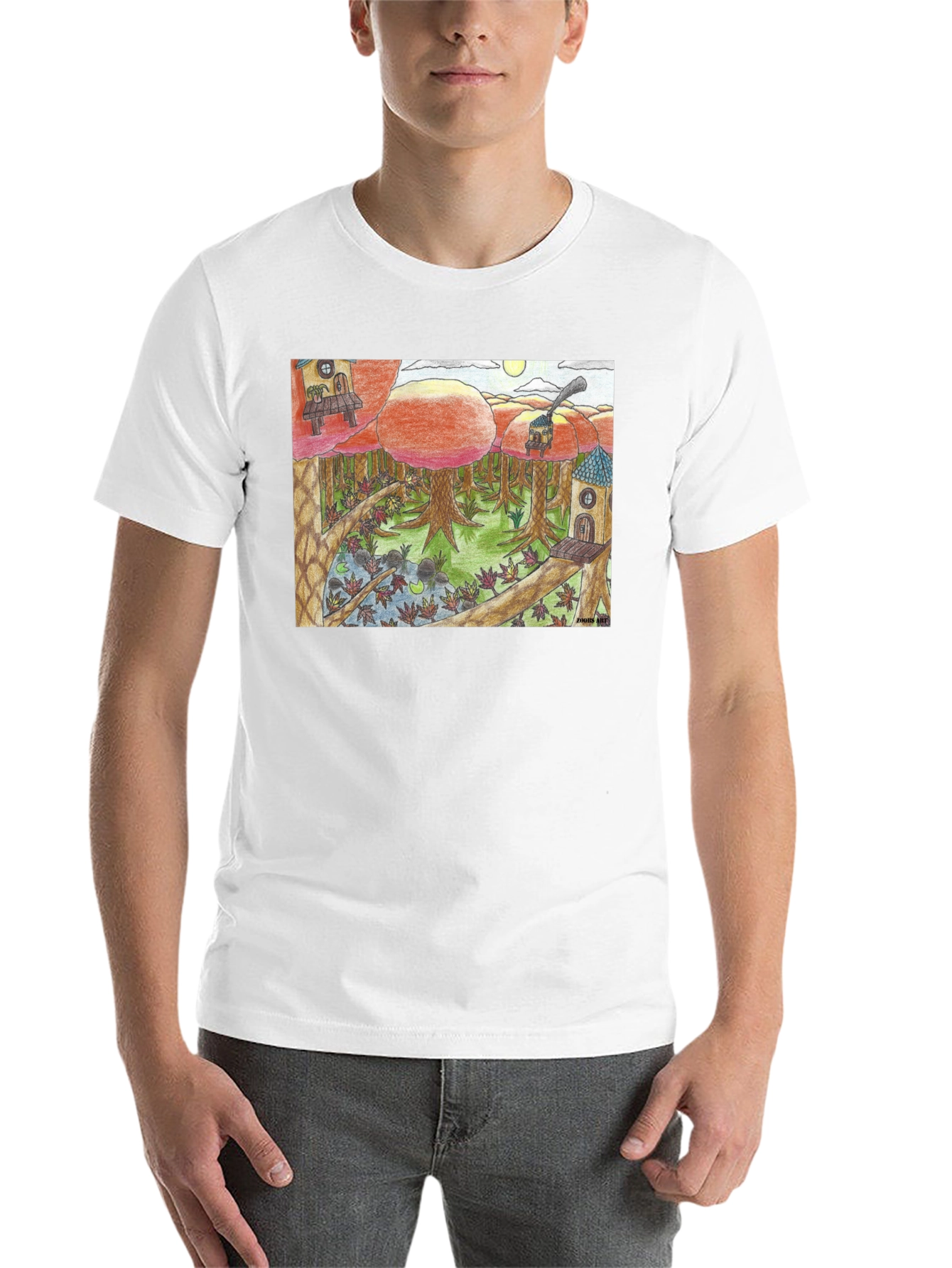 Black Whimsical Forest T-Shirt - Unique Graphic Tee view 14