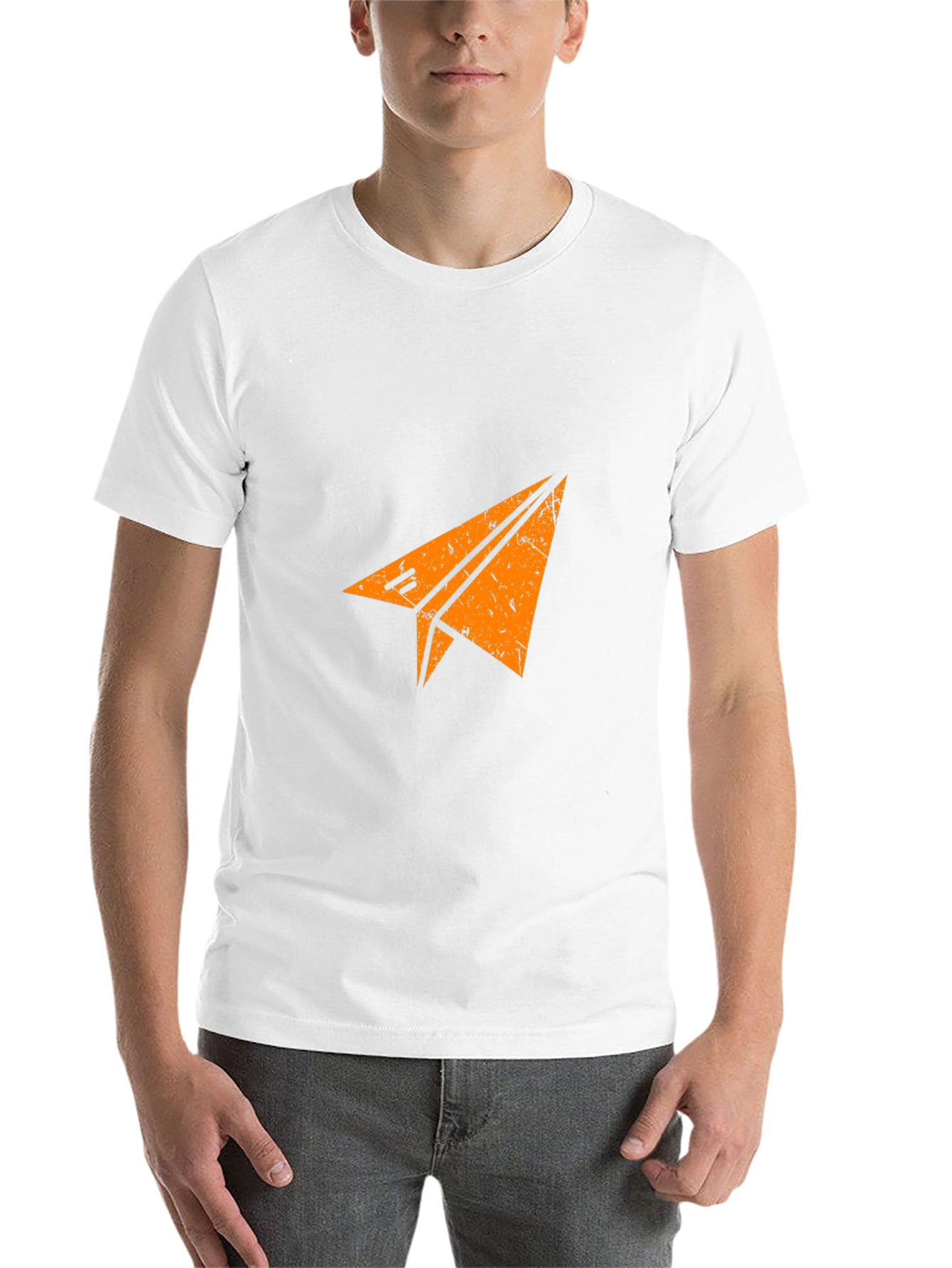 Black Men's Black T-shirt with Paper Airplane Graphic view 14