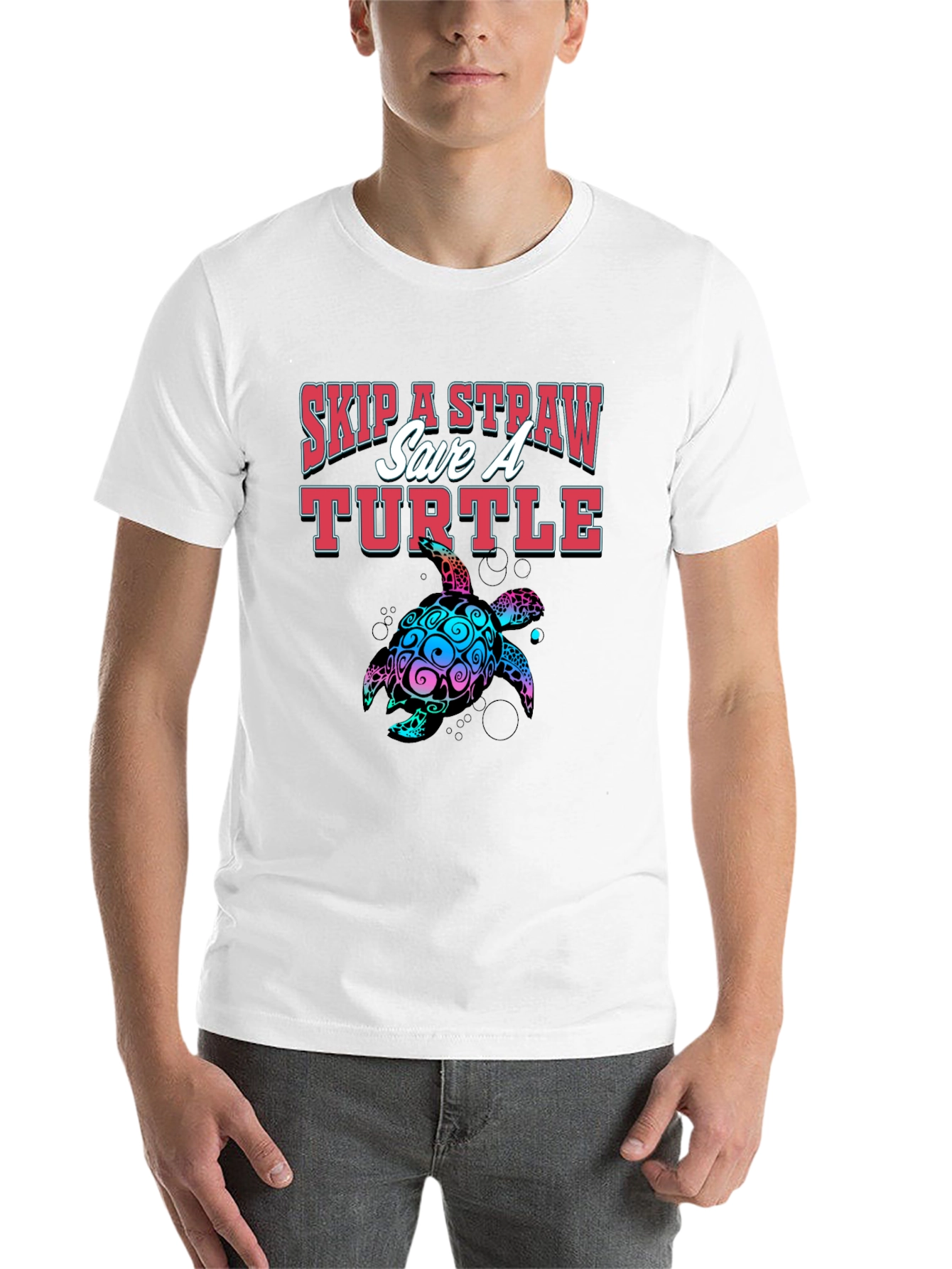 Black Skip A Straw Save A Turtle Graphic T-Shirt view 14