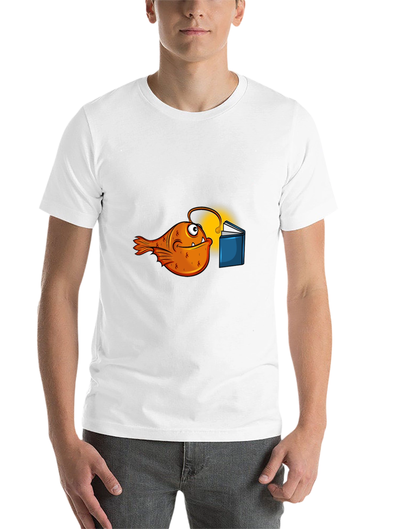 Black Anglerfish Reading Book Graphic T-Shirt view 14