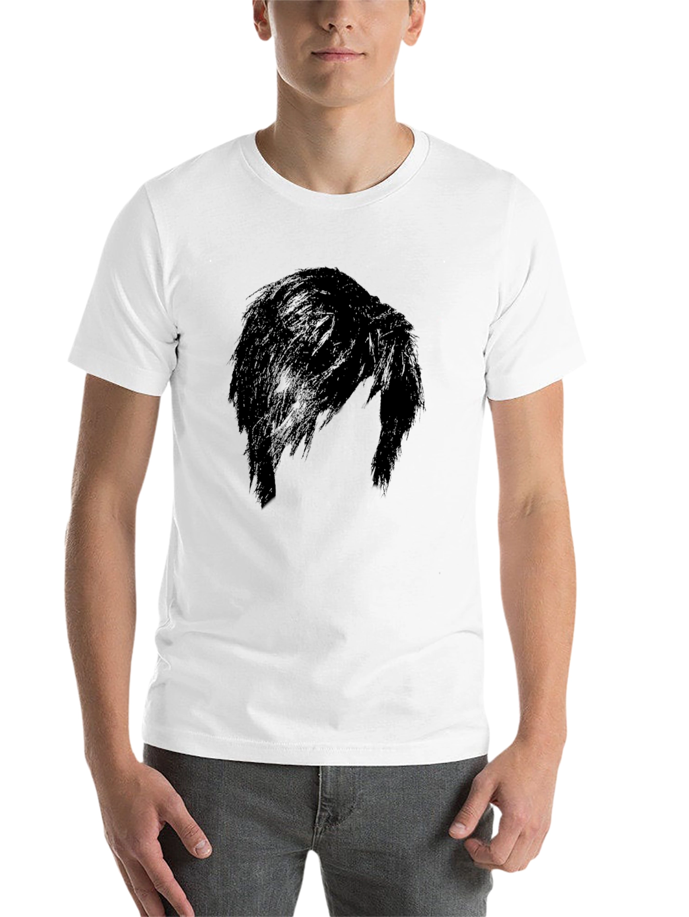 Black Men's Black Graphic Tee - Mysterious Hair Silhouette Design view 14