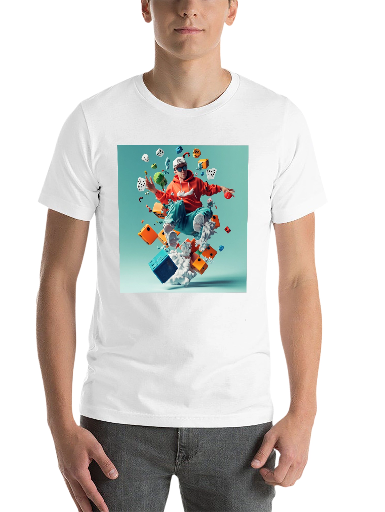 Artistic Dice Graphic Tee - Casual Cotton T-Shirt - 14