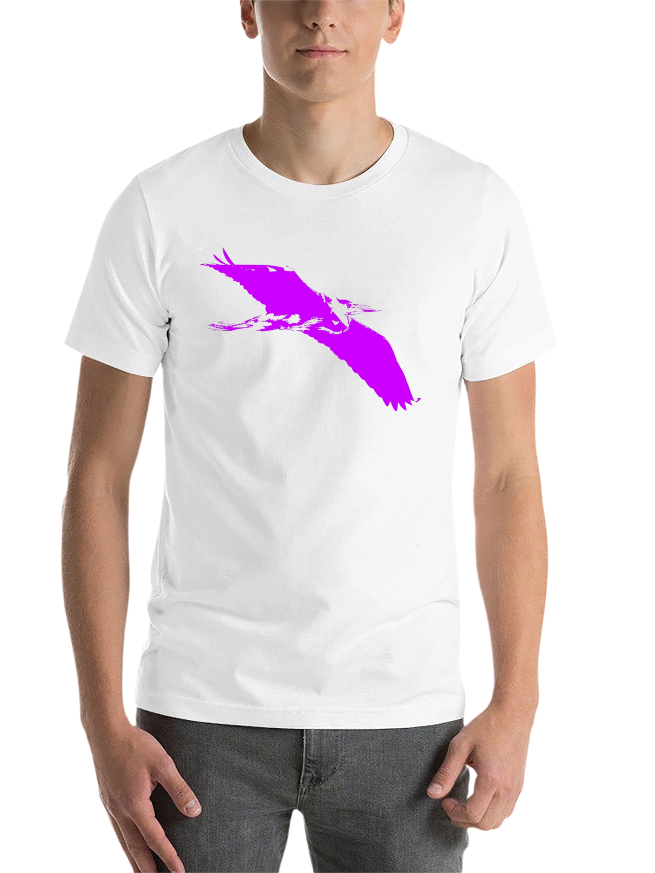 Black Bold Purple Heron Silhouette on Black Tee view 14