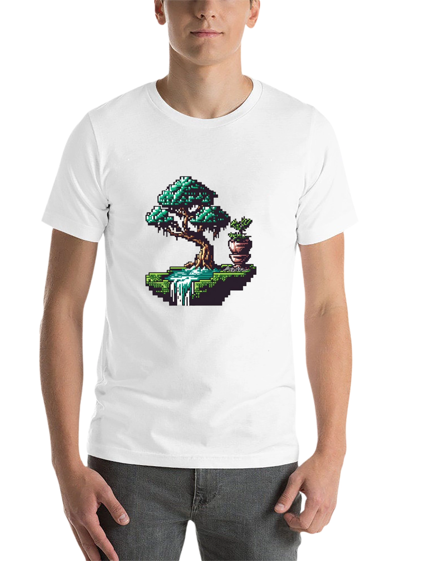 Black Pixel Art Bonsai Tree Graphic Tee view 14