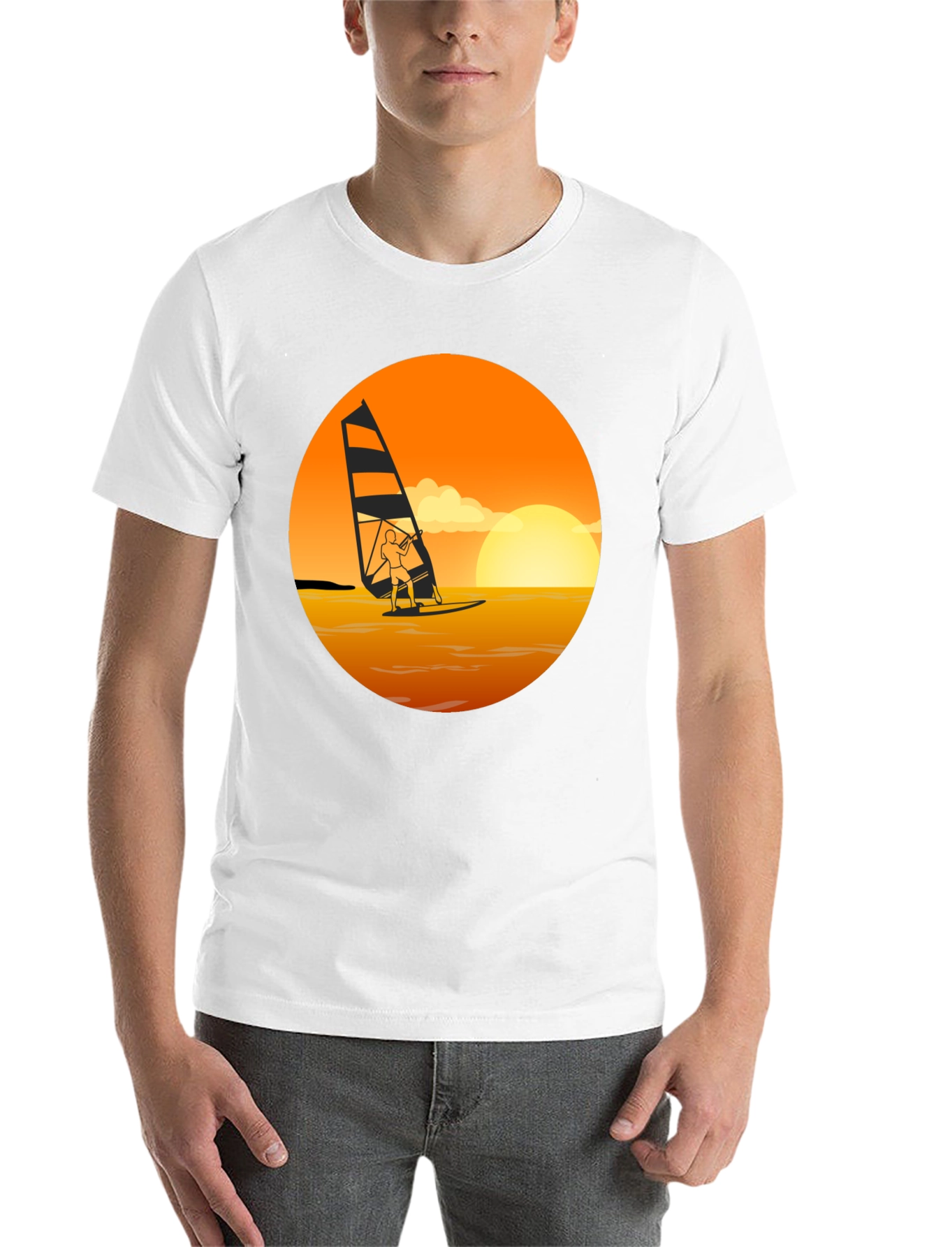 Black Windsurfing Sunset Graphic Tee - Black Cotton T-Shirt view 14