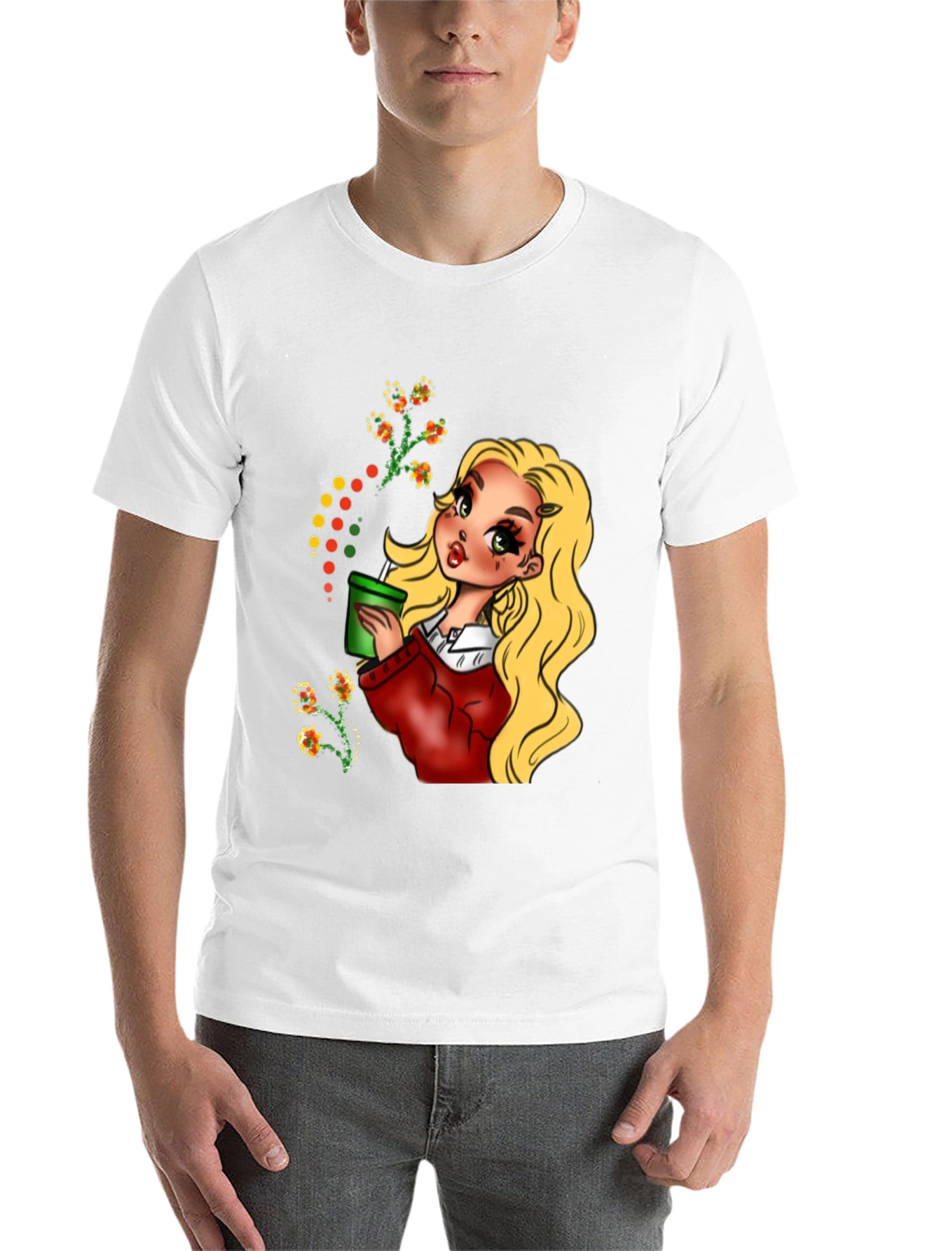 Black Blonde Cartoon Girl Black T-Shirt view 14