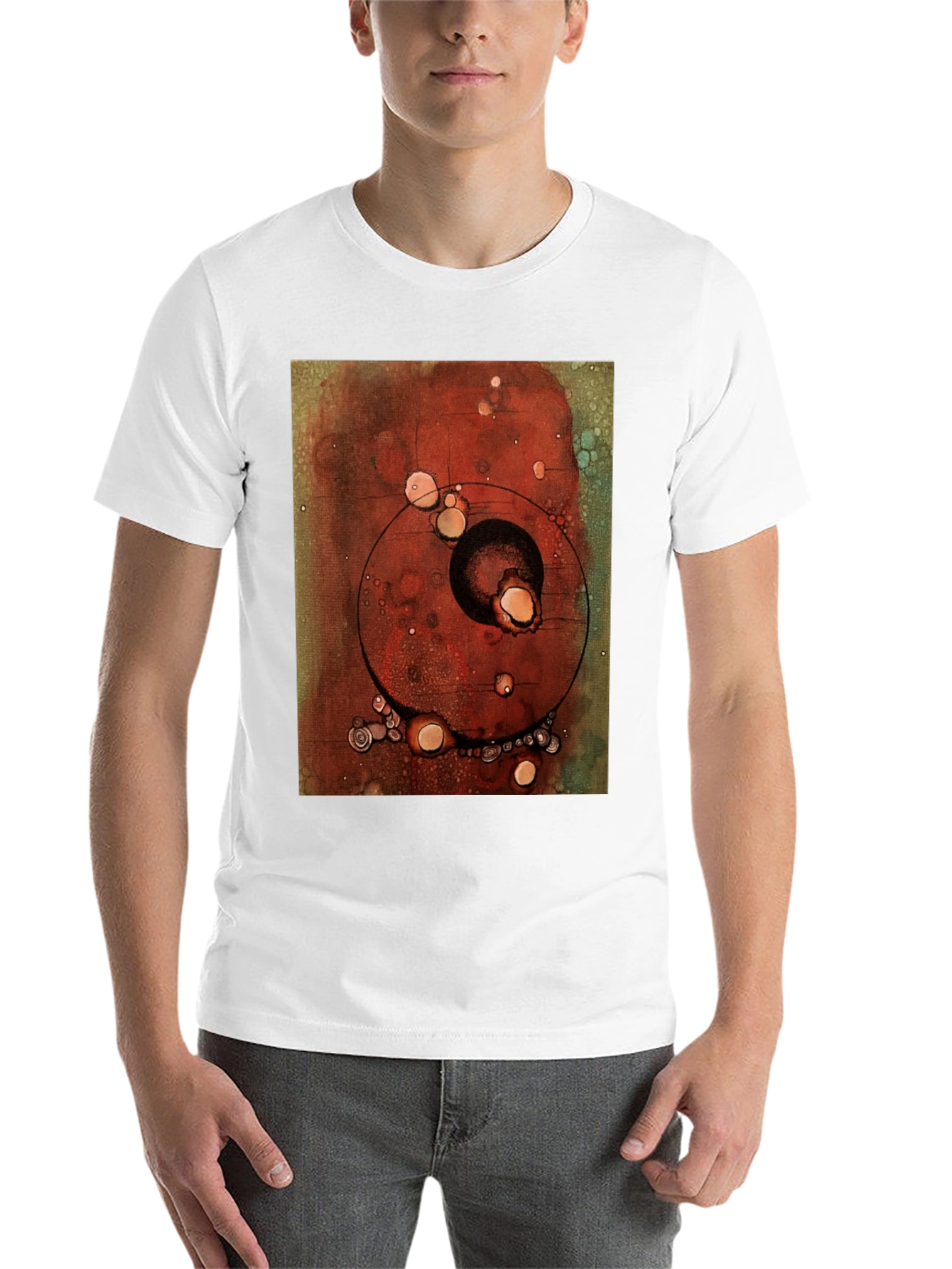 Black Abstract Art Print Black Crew Neck T-Shirt view 14