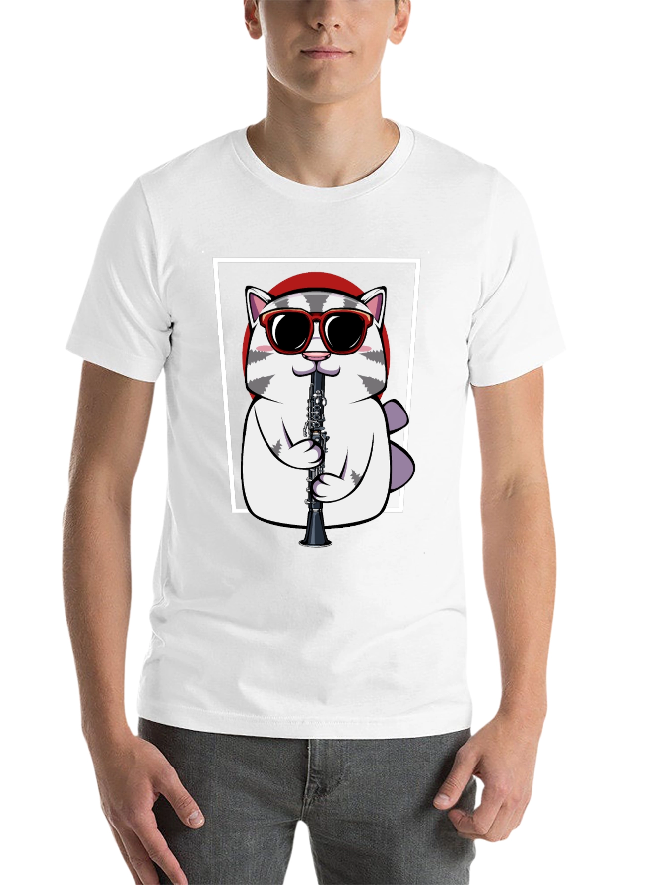 Black Cool Cat Clarinet T-Shirt - Musician Graphic Tee view 14