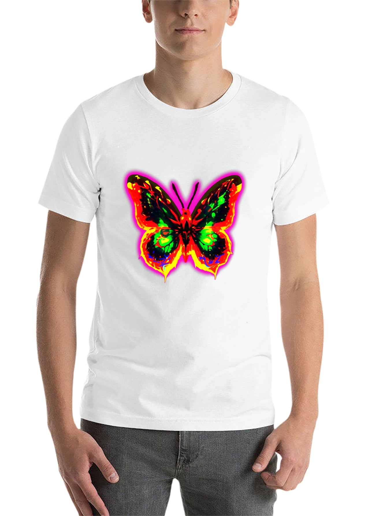 Black Neon Butterfly Graphic Black T-Shirt view 14