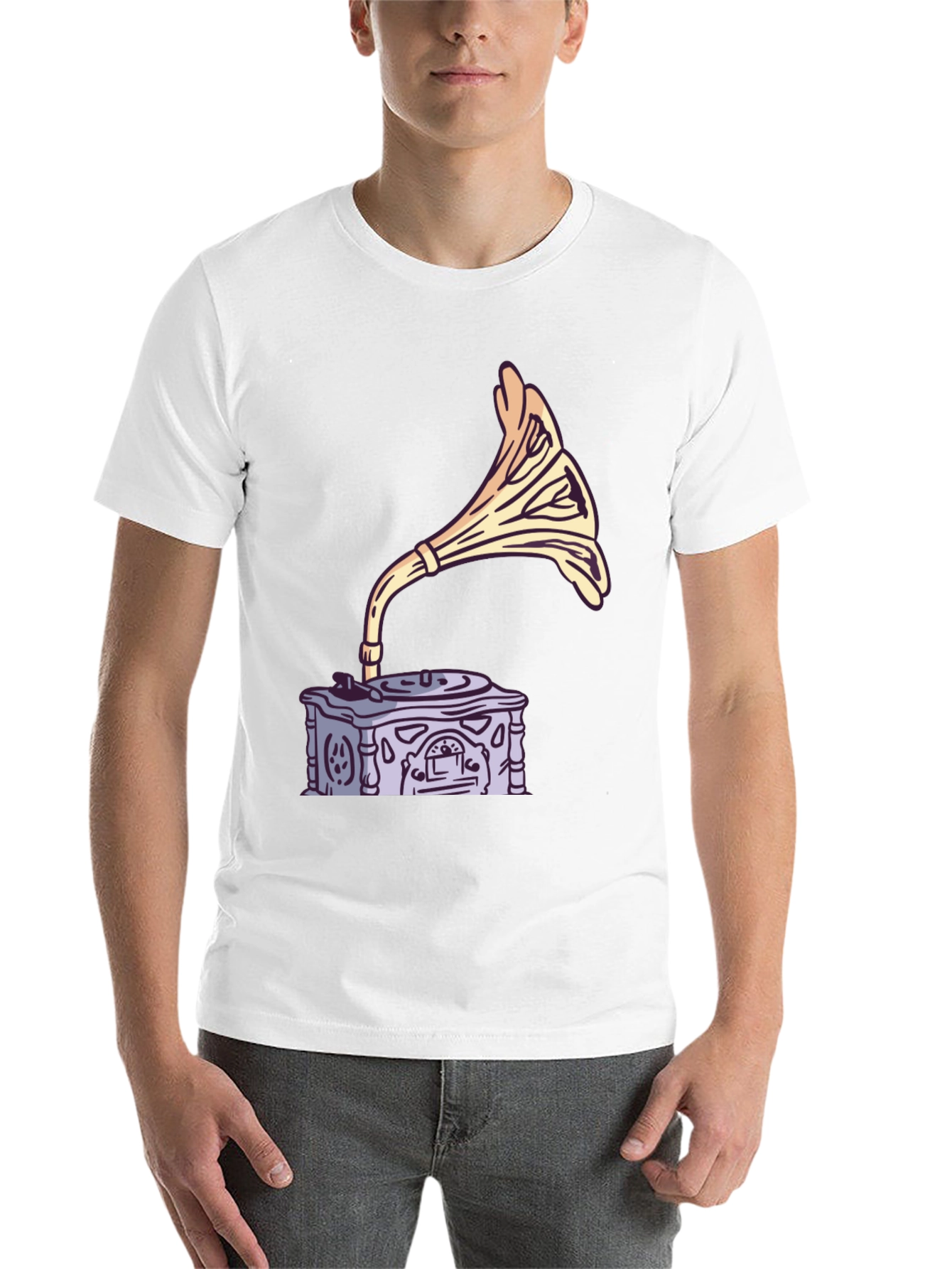 Black Vintage Gramophone Graphic Tee - Retro Music Lover Shirt view 14