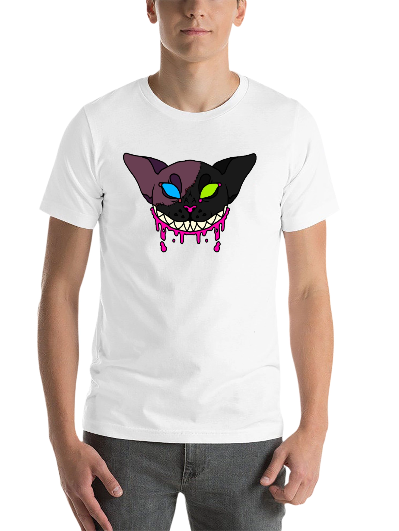 Black Creepy Cat Graphic T-Shirt - Unique Design view 14
