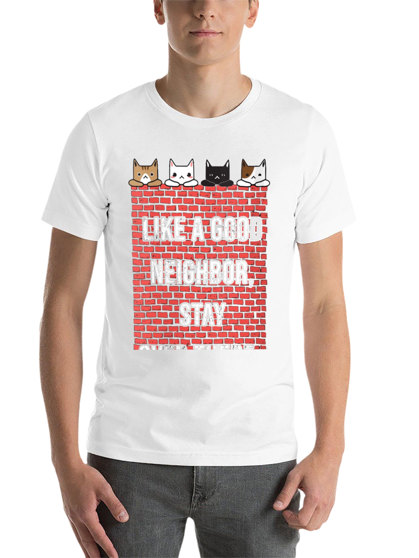 Black Like A Good Neighbor Stay Over There Funny Cat T-Shirt view 14