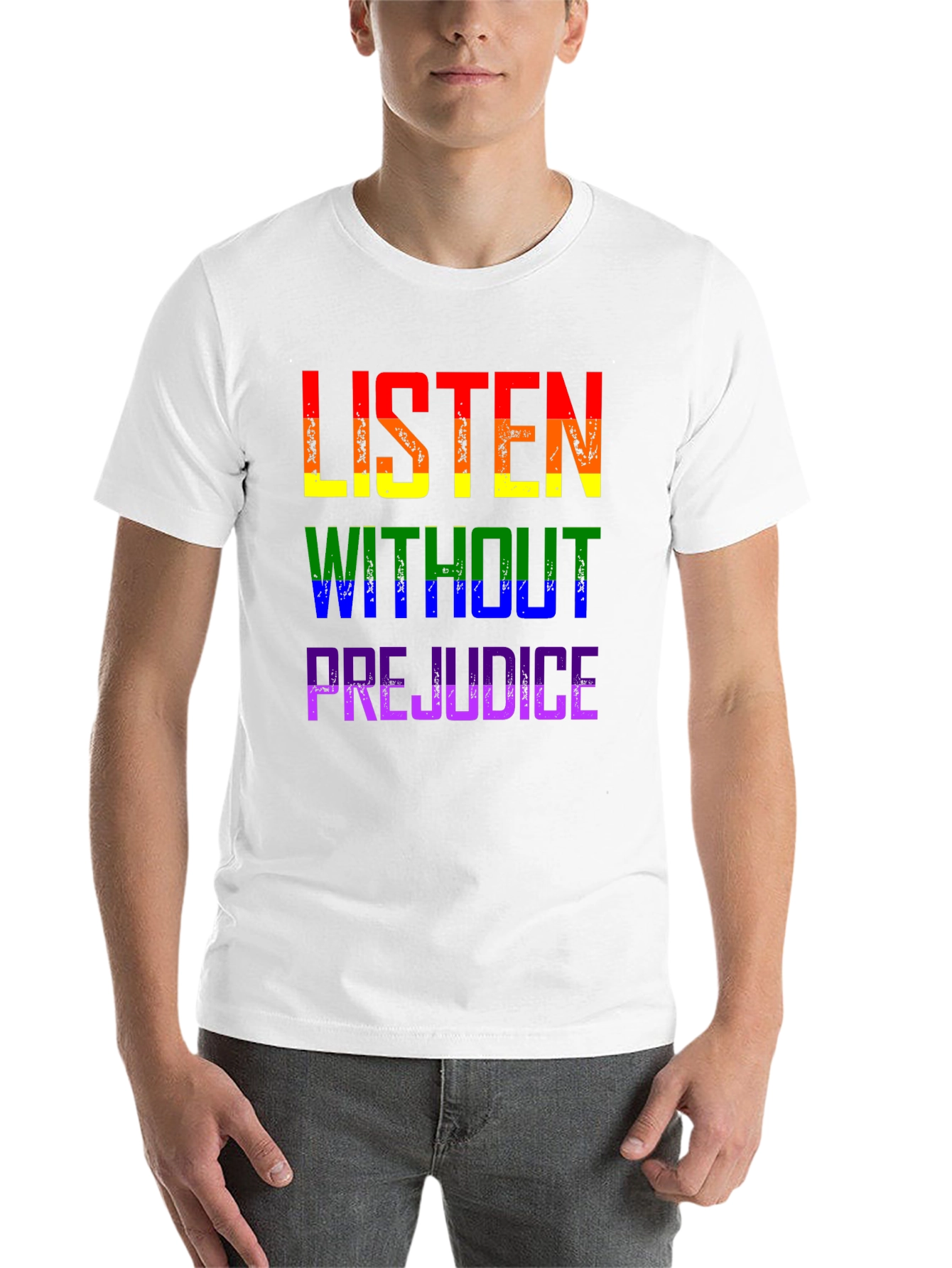Black Listen Without Prejudice Pride Tee view 14