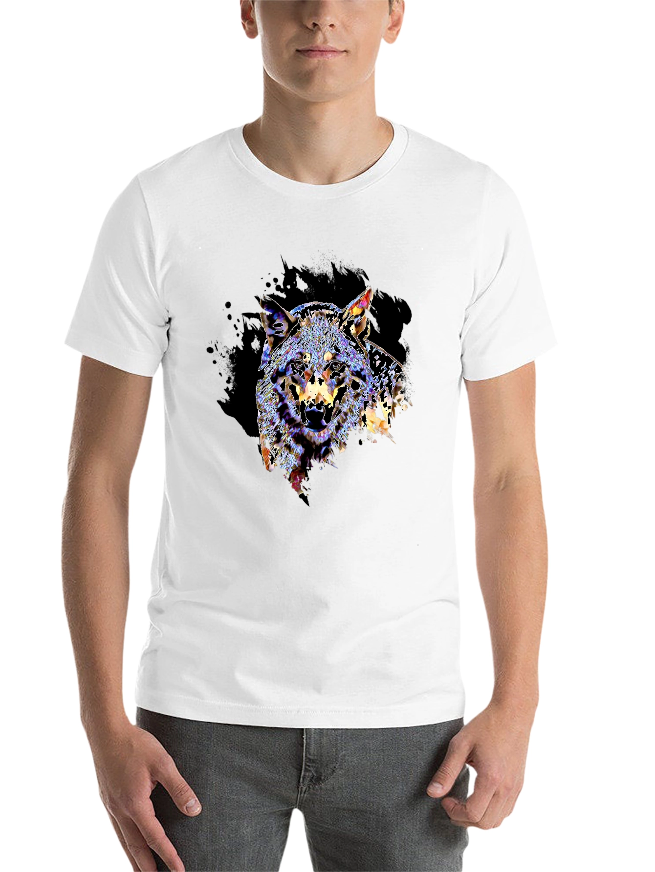 Black Wolf Graphic Print Black T-Shirt view 14