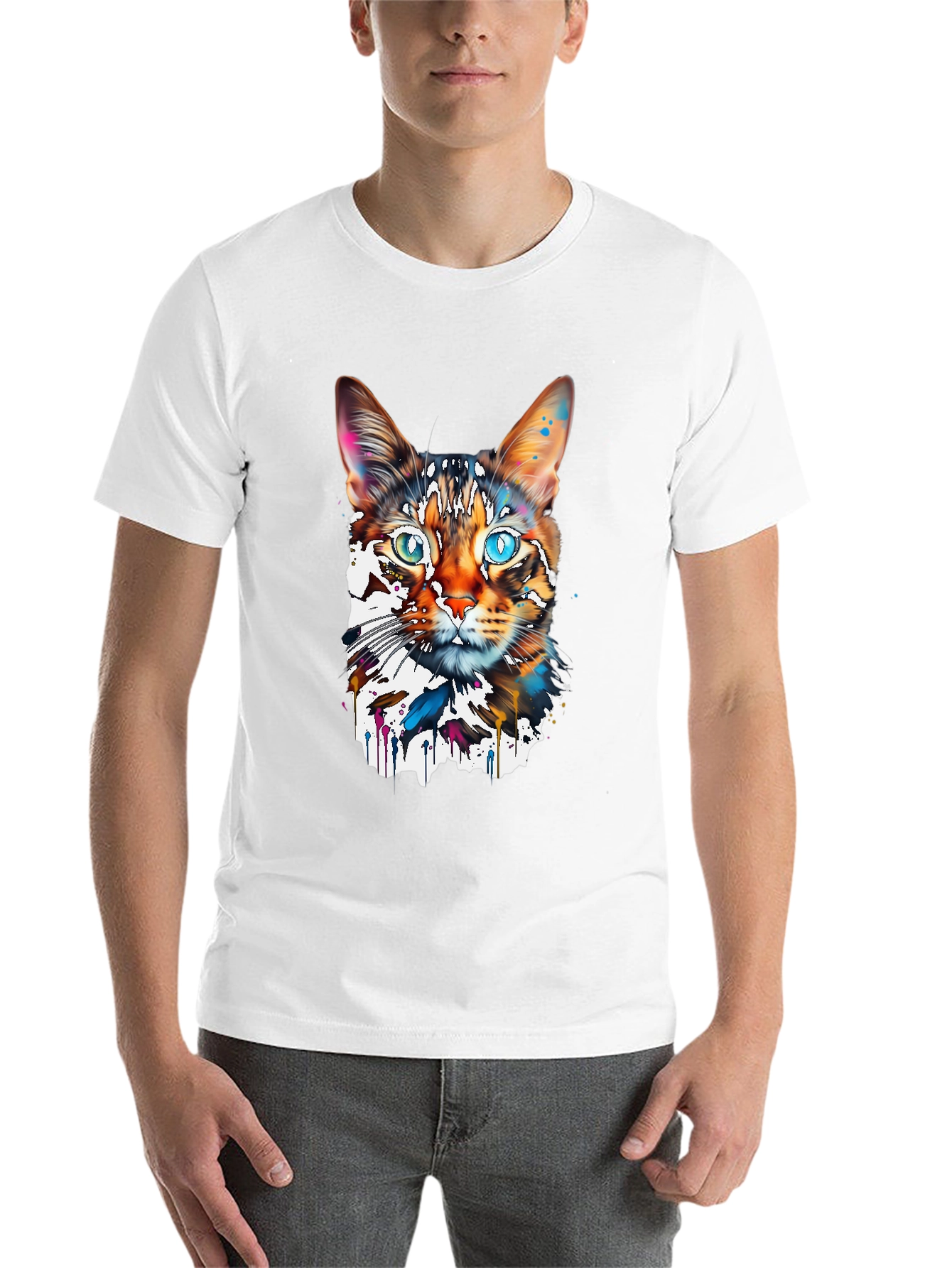 Black Abstract Cat Graphic Tee - Modern Art T-Shirt view 14