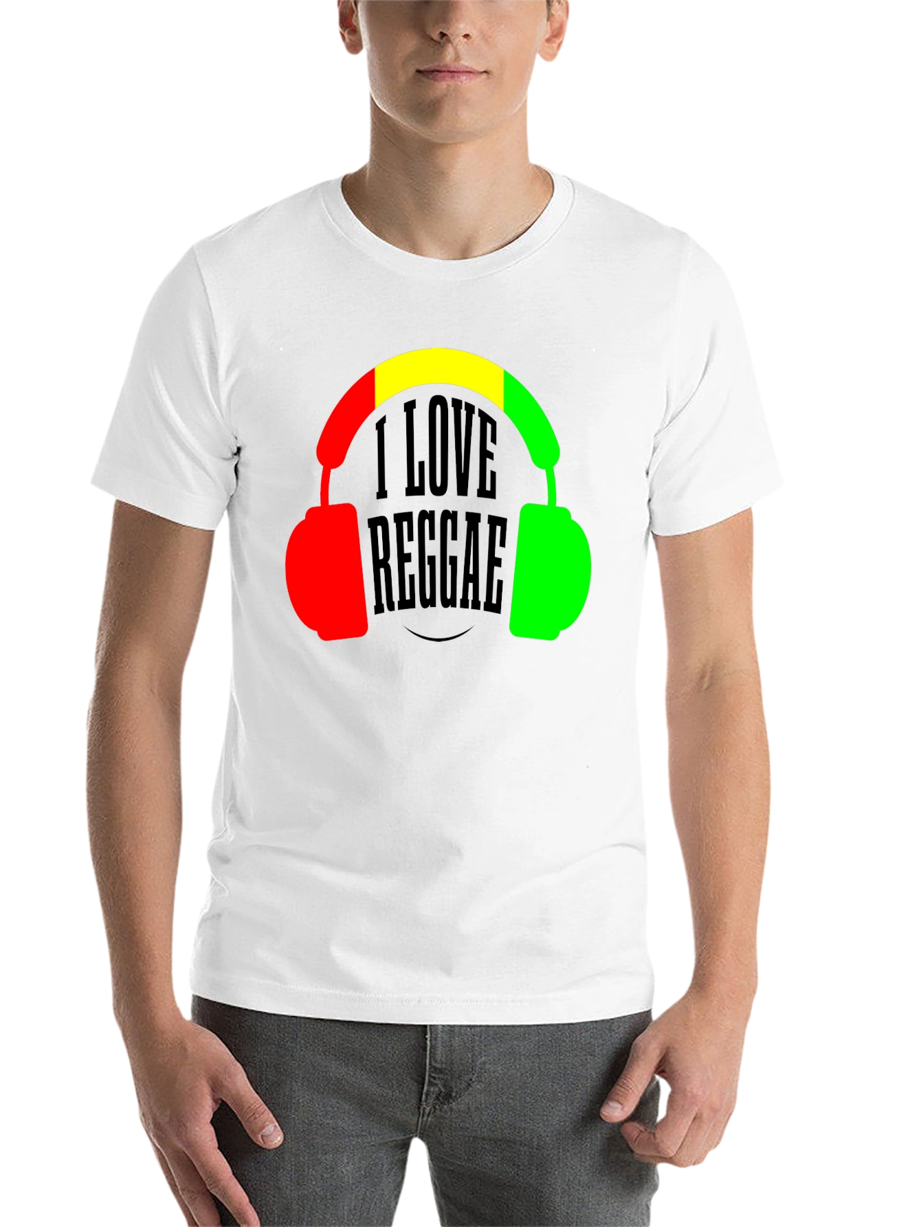 Black I Love Reggae T-Shirt Headphones Jamaican Colors view 14