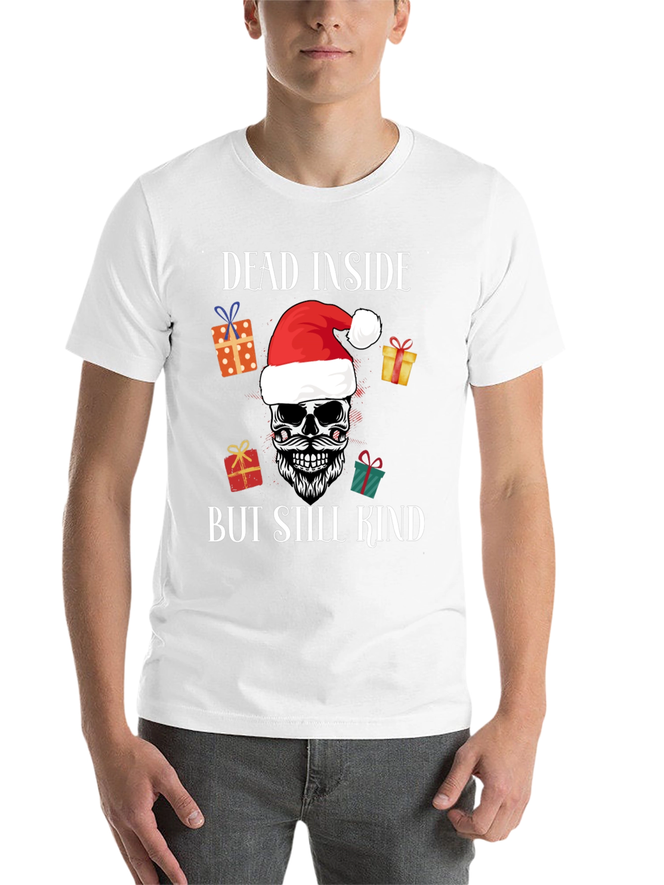 Black Dead Inside But Still Kind Christmas T-Shirt view 14