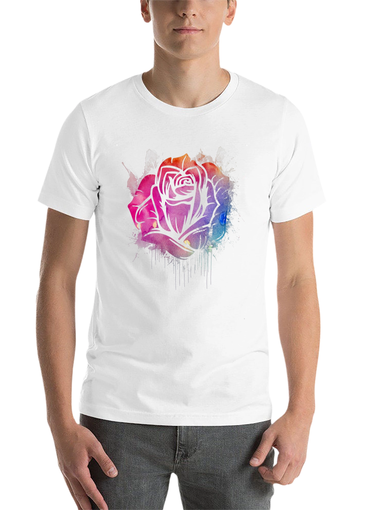 Black Watercolor Rose Graphic Tee - Stylish Black T-Shirt view 14
