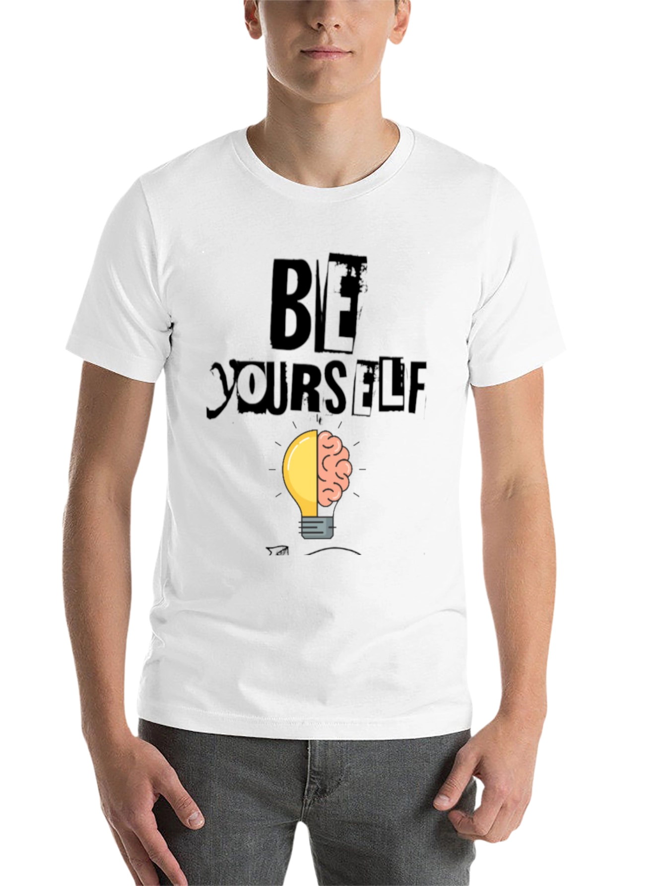 Black Be Yourself Brain Idea Lightbulb Graphic T-Shirt view 14