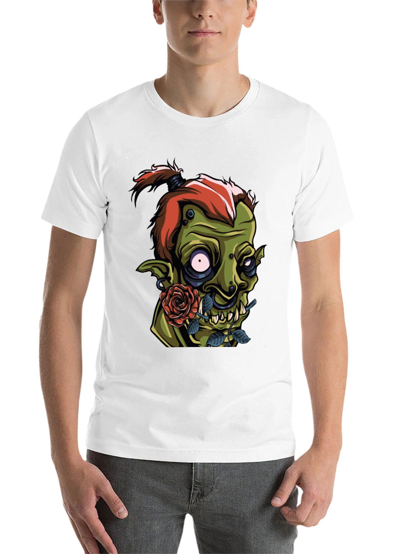 Black Men's Black T-Shirt - Goblin and Rose Design view 14