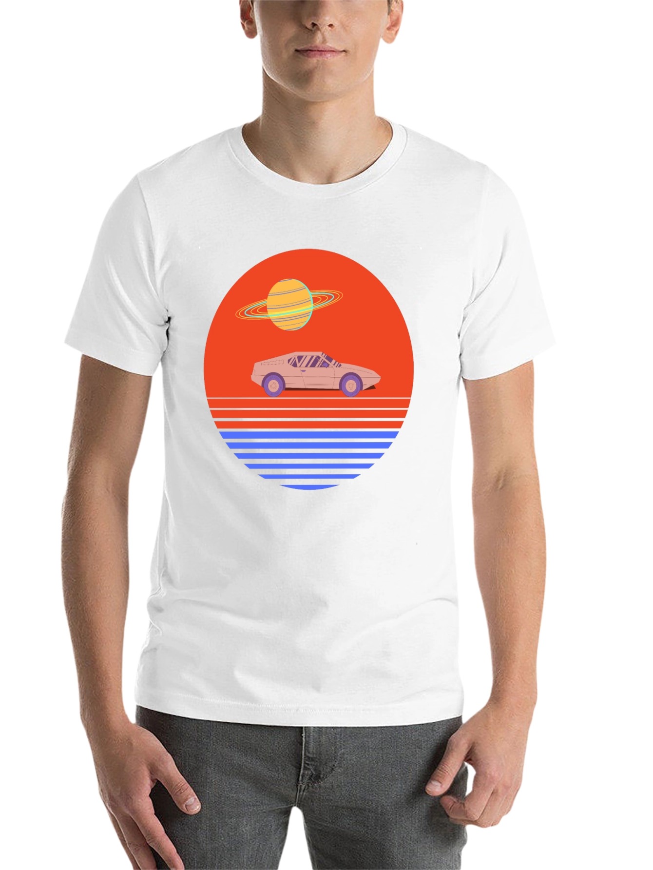 Black Retro Synthwave Car T-Shirt view 14
